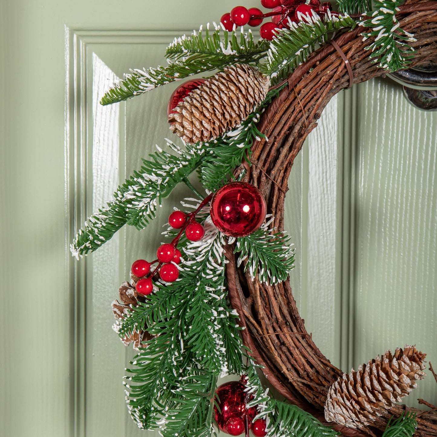 50cm Christmas Pinecone Wreath with Red Berries and Baubles