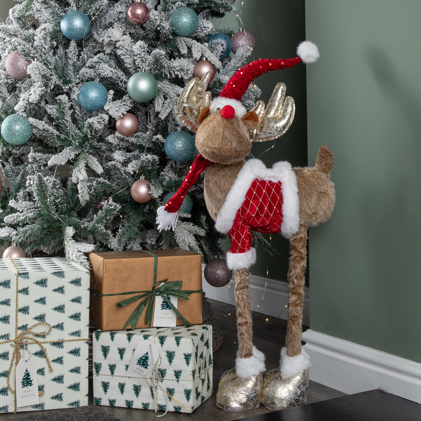 91cm Tall Plush Festive Golden Rudolph Christmas Decoration with Extendable Legs