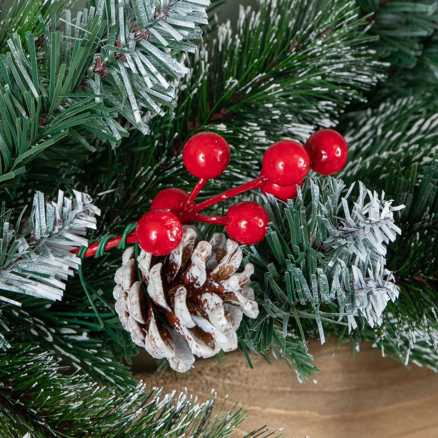 1.8m (6ft) New Jersey Christmas Garland with Red Berries Pinecones & Snow Tipped PVC Branches