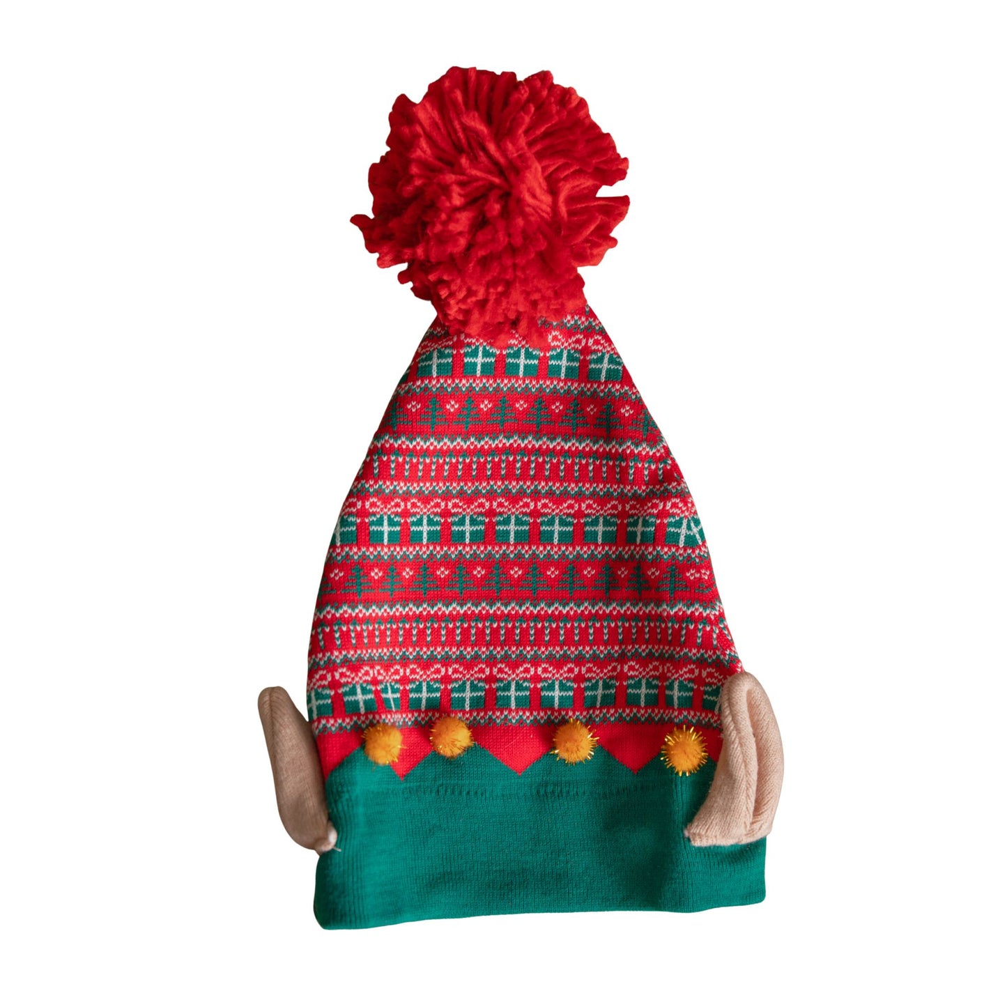 Luxury Red and Green Cotton Christmas Beanie Elf Hat