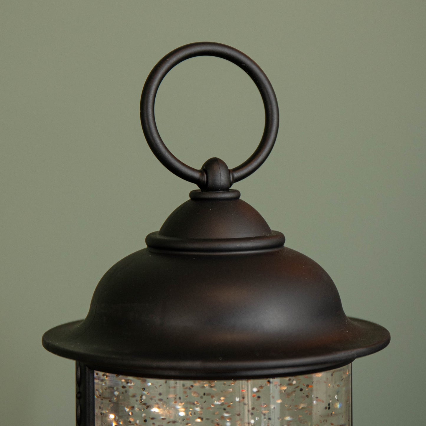 29cm Dual Power LED Christmas Glitter Water Spinner Black Lantern Santa & Reindeer Scene