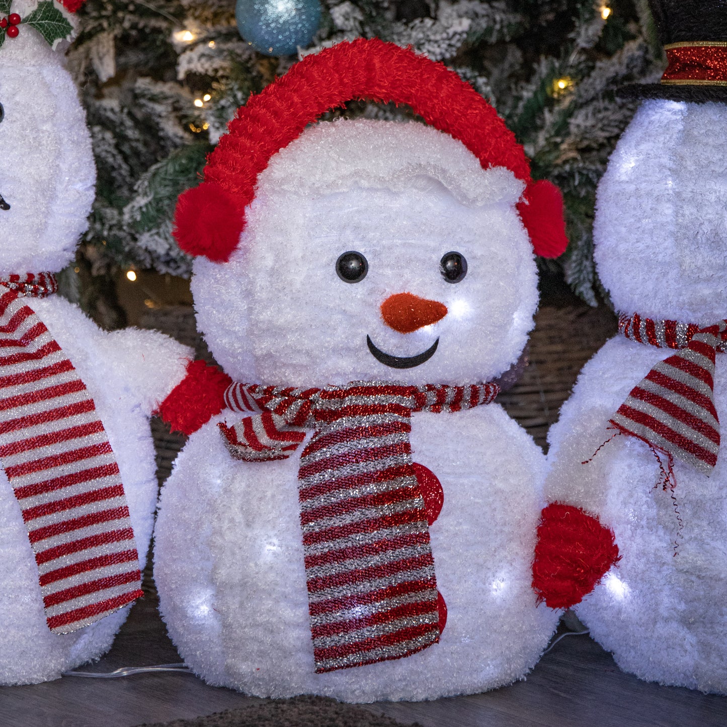 70cm Set of 3 Light up Foldable Cloth Christmas Snowmen with 130 White LEDs