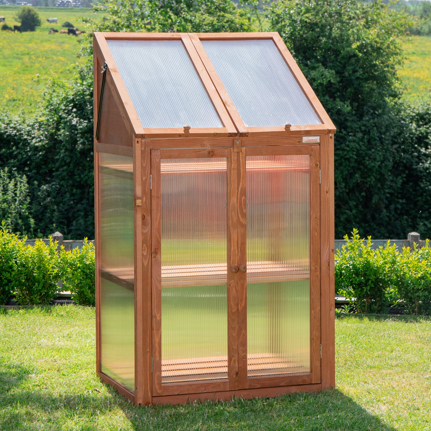 Samuel Alexander Wooden Mini Greenhouse Cold Frame - Small Greenhouse H120 x W69 x D49cm