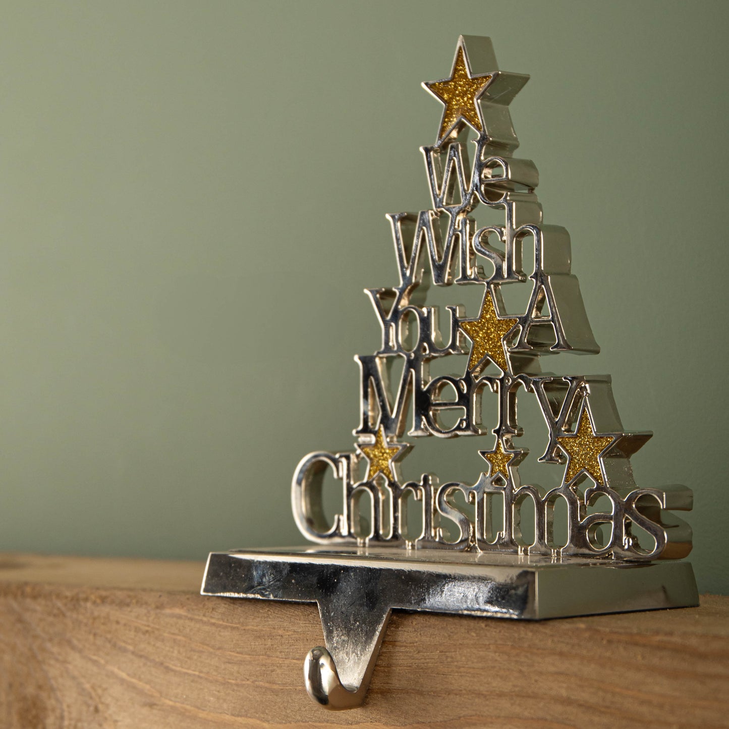 22cm Silver Christmas Stocking Hanger - We Wish You a Merry Christmas