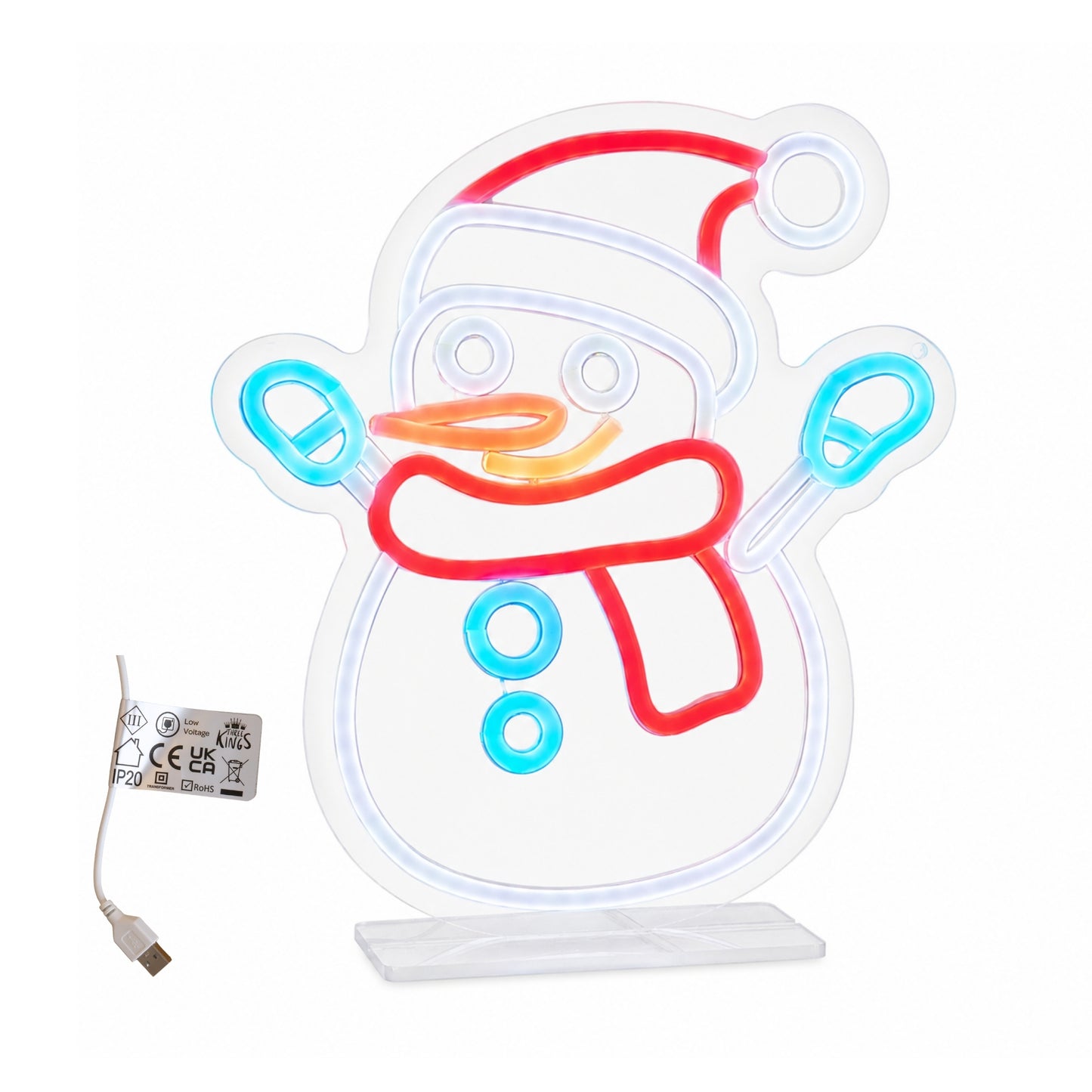 30cm Snowman Neon-Style Light Up Christmas Decoration with USB Power Cable