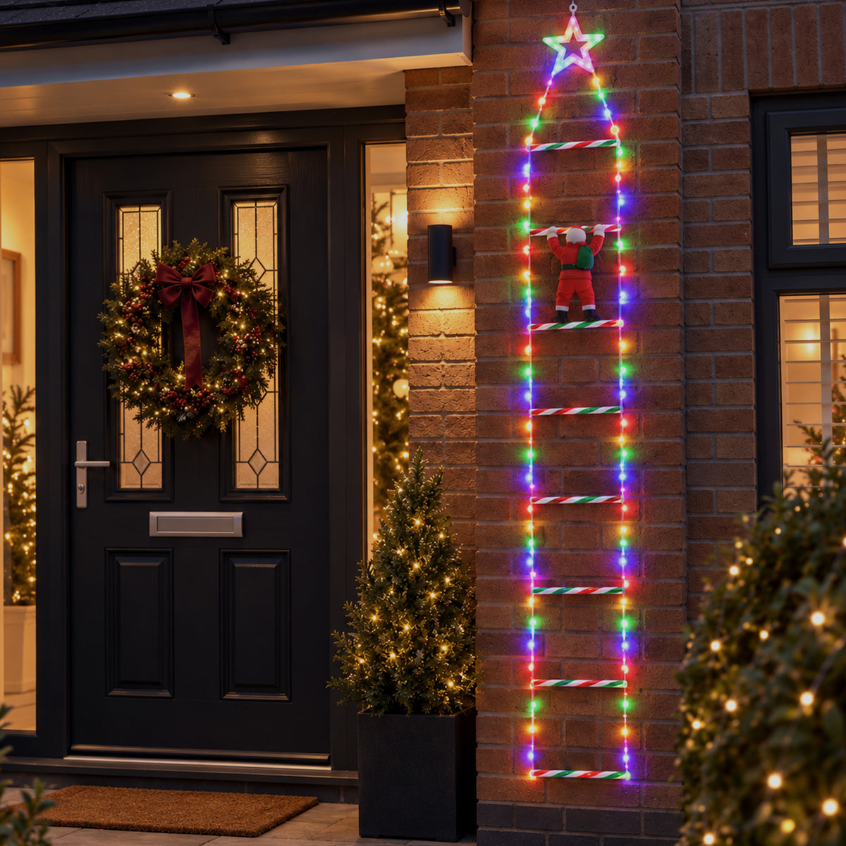1.92m Light up Santa Climbing Ladder Christmas Decoration with Multi-Coloured LEDs