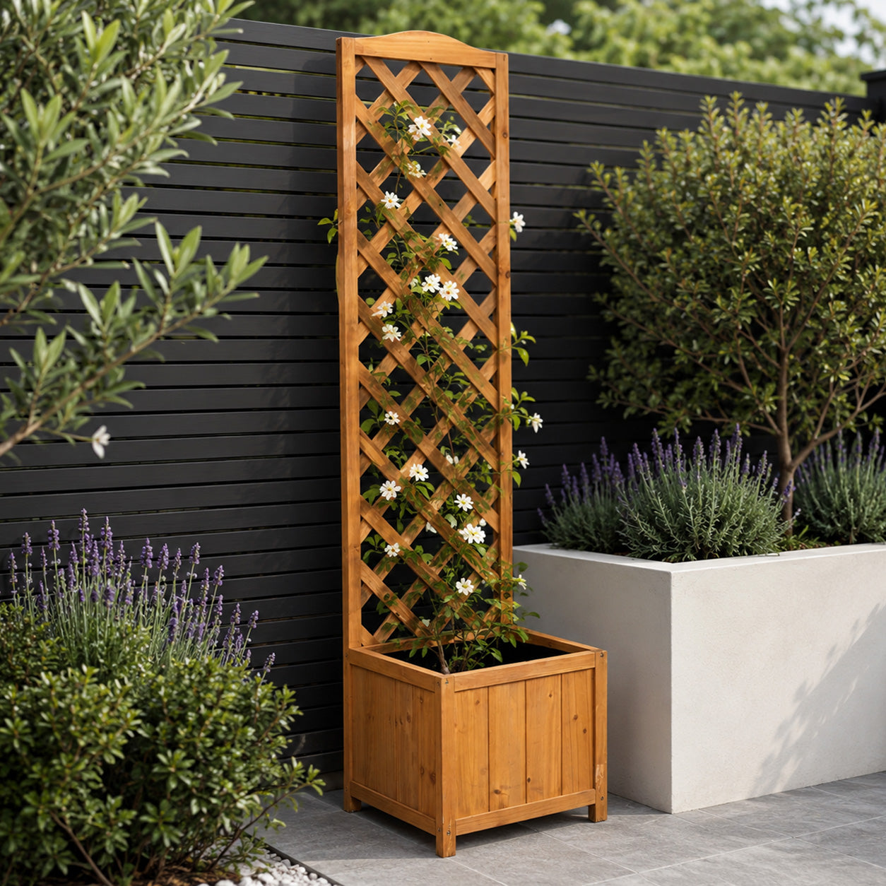 1.6m Samuel Alexander Natural Wooden Freestanding Garden Trellis with Raised Bed Planter