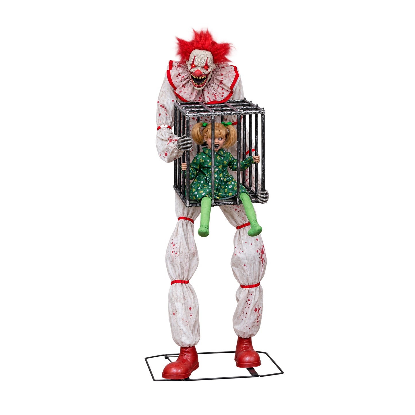 7ft Tall Giant Cagey The Clown with Girl Halloween Animatronic Decoration