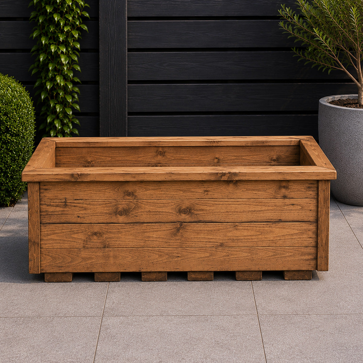Hand Made 82cm x 40cm Rustic Wooden Medium Garden Trough / Flower Bed Planter