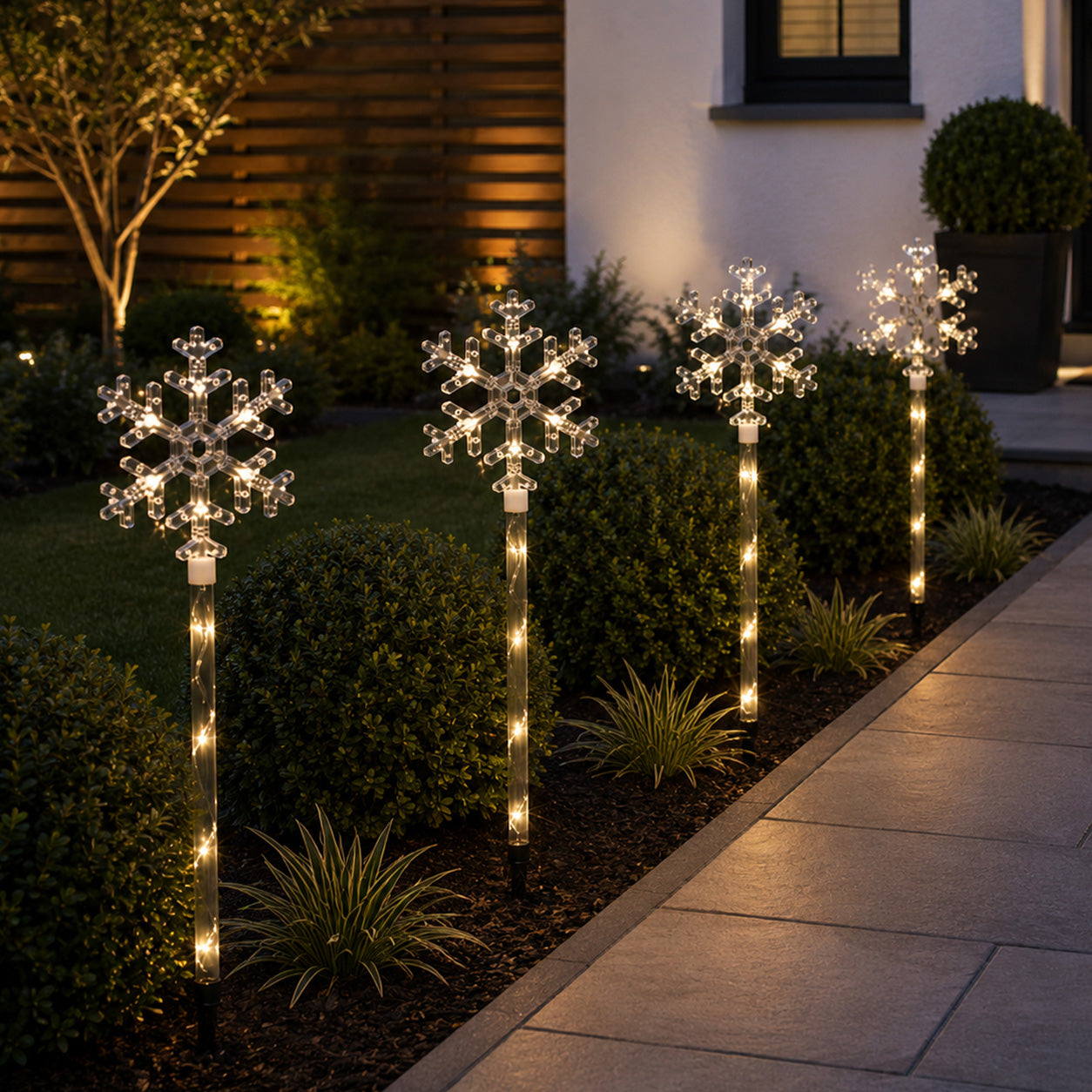 69cm Set of 4 Plastic Crystal Snowflake Pathfinder Christmas Lights with Warm White LEDs