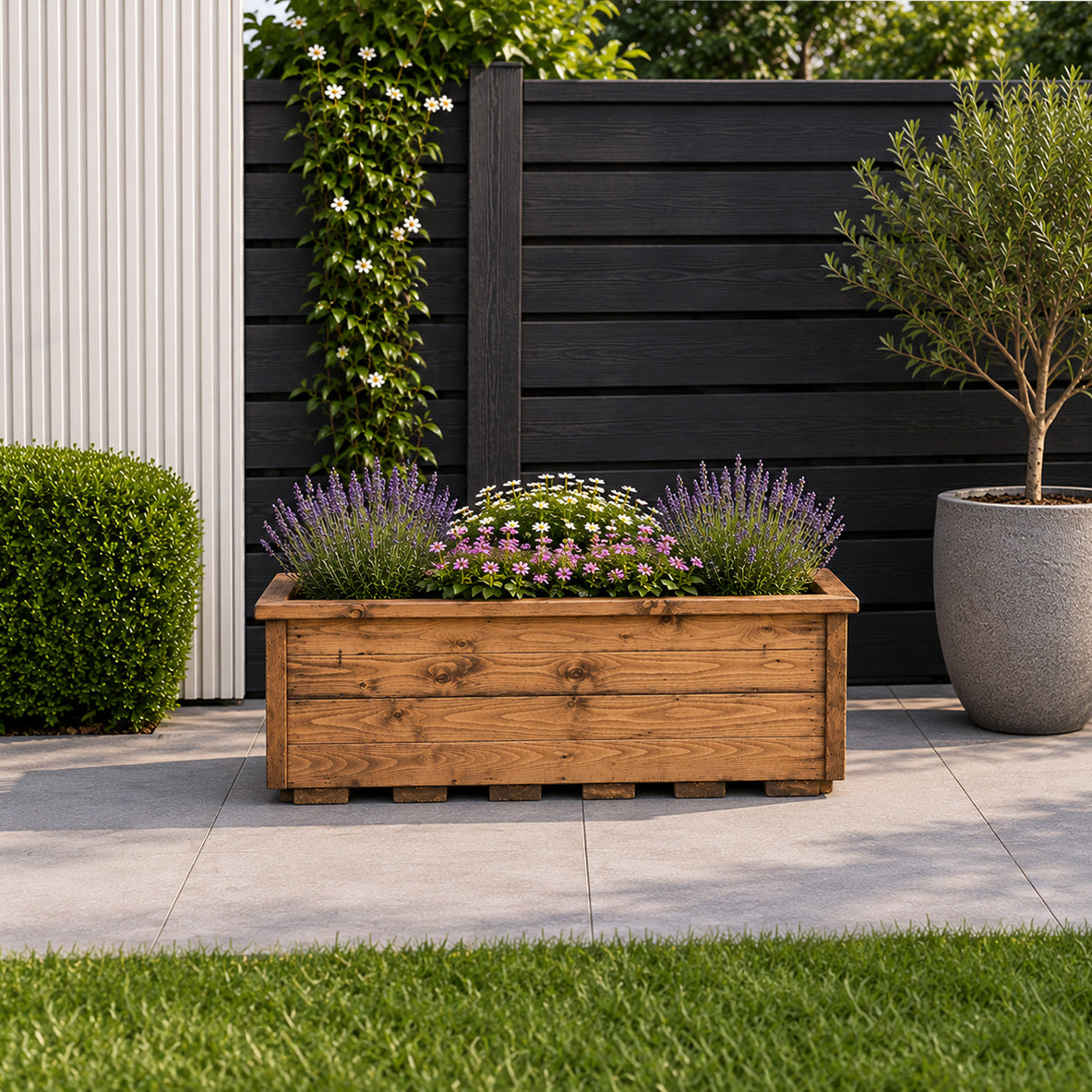 Hand Made 82cm x 40cm Rustic Wooden Medium Garden Trough / Flower Bed Planter