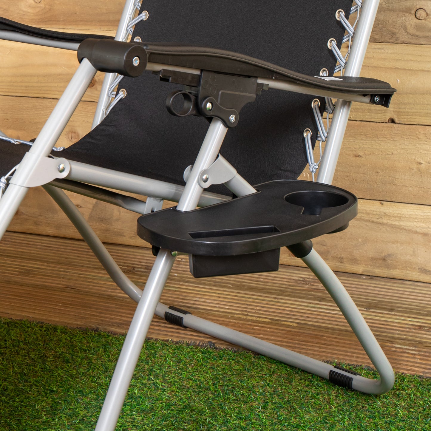 Black Plastic Cupholder Side Tray for Garden Gravity Chairs