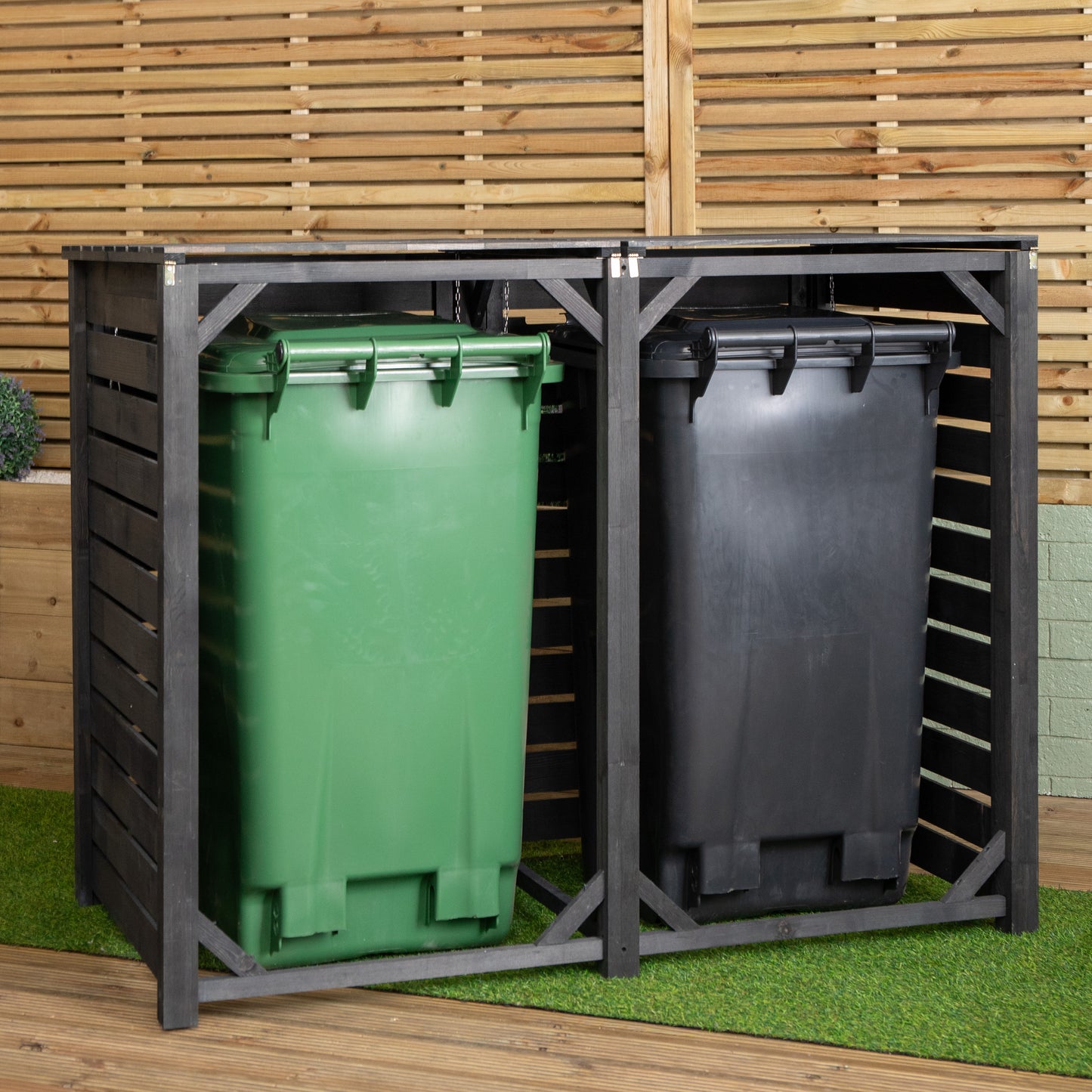 1.43m x 1.16m Outdoor Wooden Garden Double Wheelie Bin Store Storage for 2 Bins in Anthracite