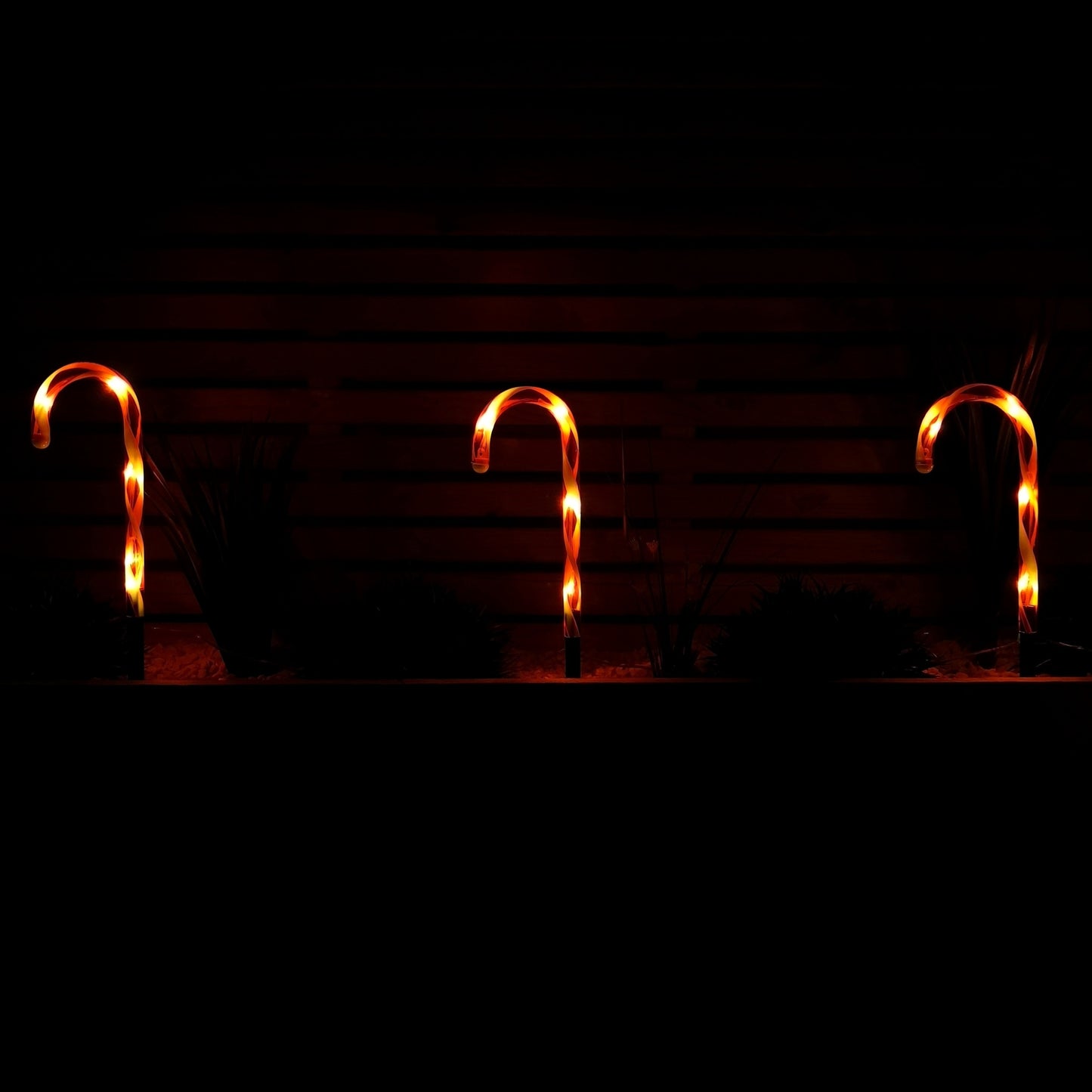Set of 6 Light up Red & White Stripe Christmas Candy Cane Garden Stakes with LEDs
