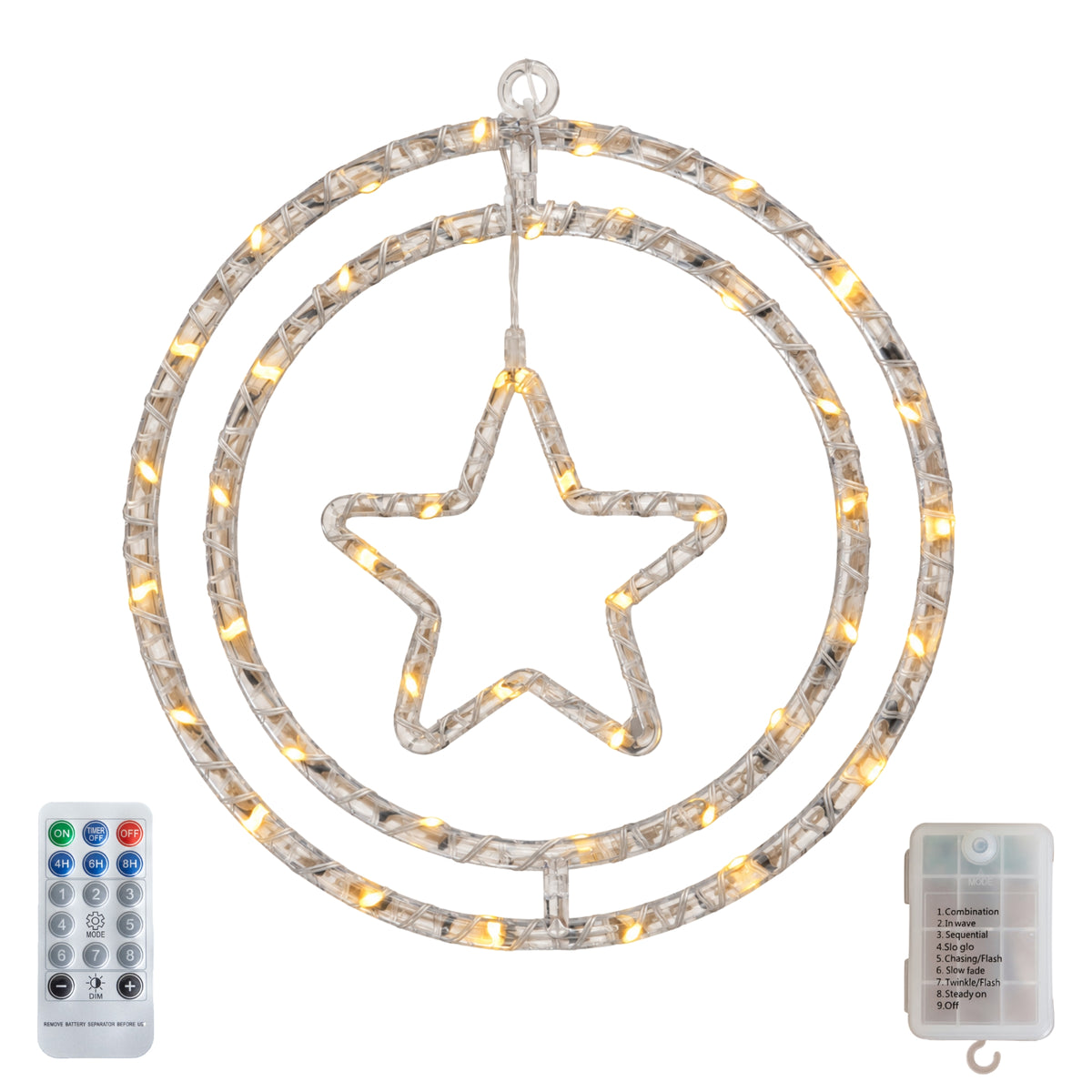 34cm Light Up Star Rings Christmas Decoration with 45 Warm White LEDs