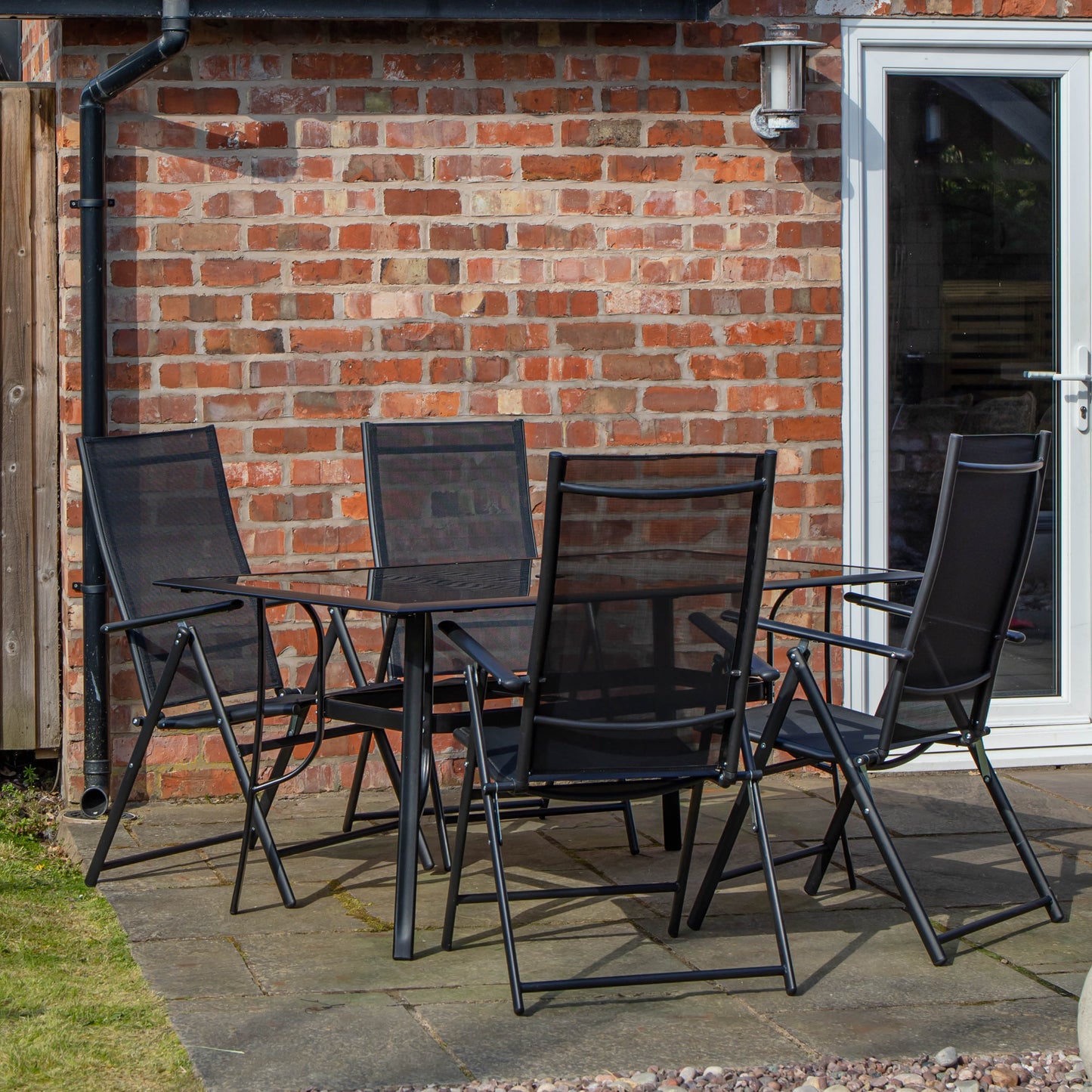 Outdoor 4 Person Rectangular Glass Top Garden Dining Table Chairs Set