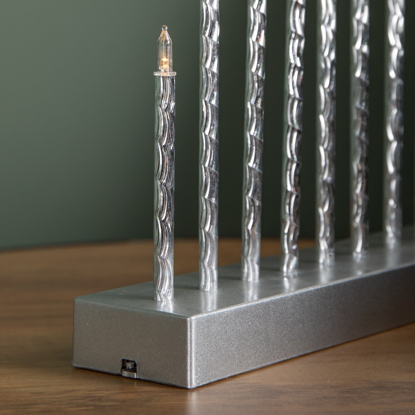 26cm Battery Operated Silver Light up Christmas Candle Bridge with 9 Warm White LEDs