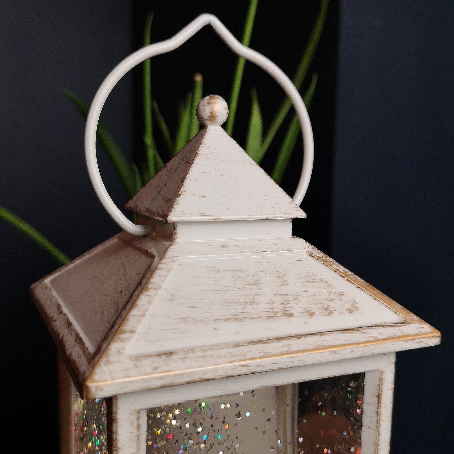 29cm LED Christmas Glitter Water Spinner Antique Lantern Snowy Mouse Scene