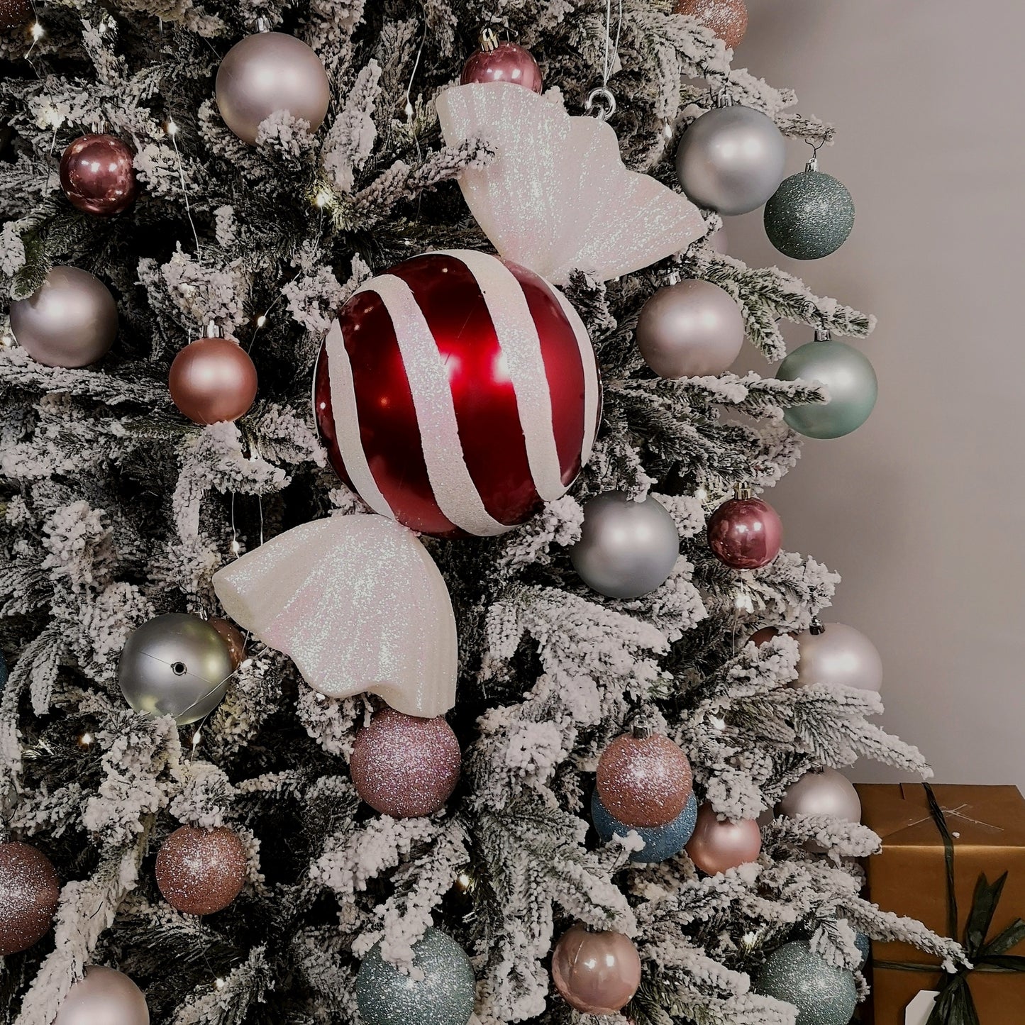 50cm Red and White Stripe Hanging Christmas Candy Bauble Decoration