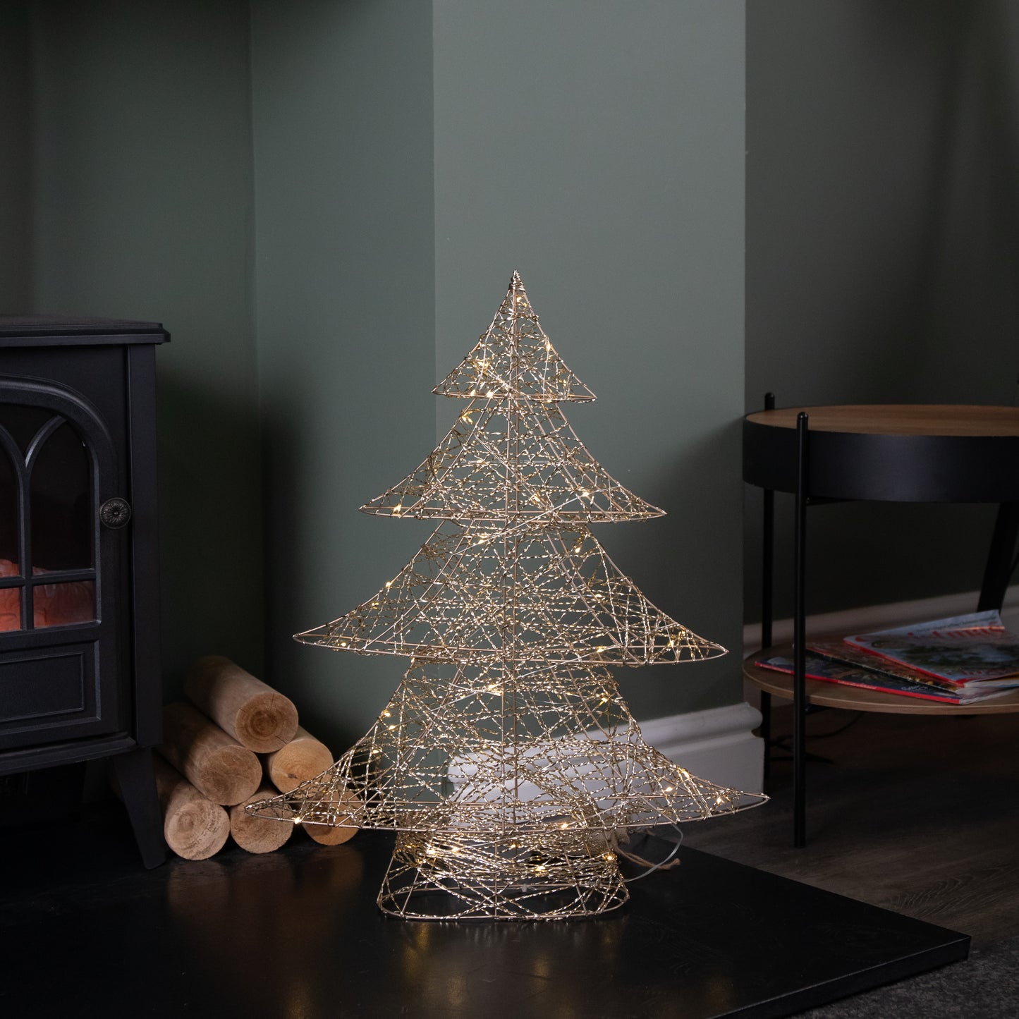 60cm Battery Operated Light up Gold Weave Christmas Tree with Warm White LEDs