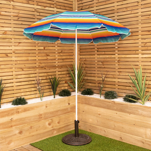 1.7m Lightweight Portable Multicoloured Striped Garden Beach Parasol Umbrella 2965