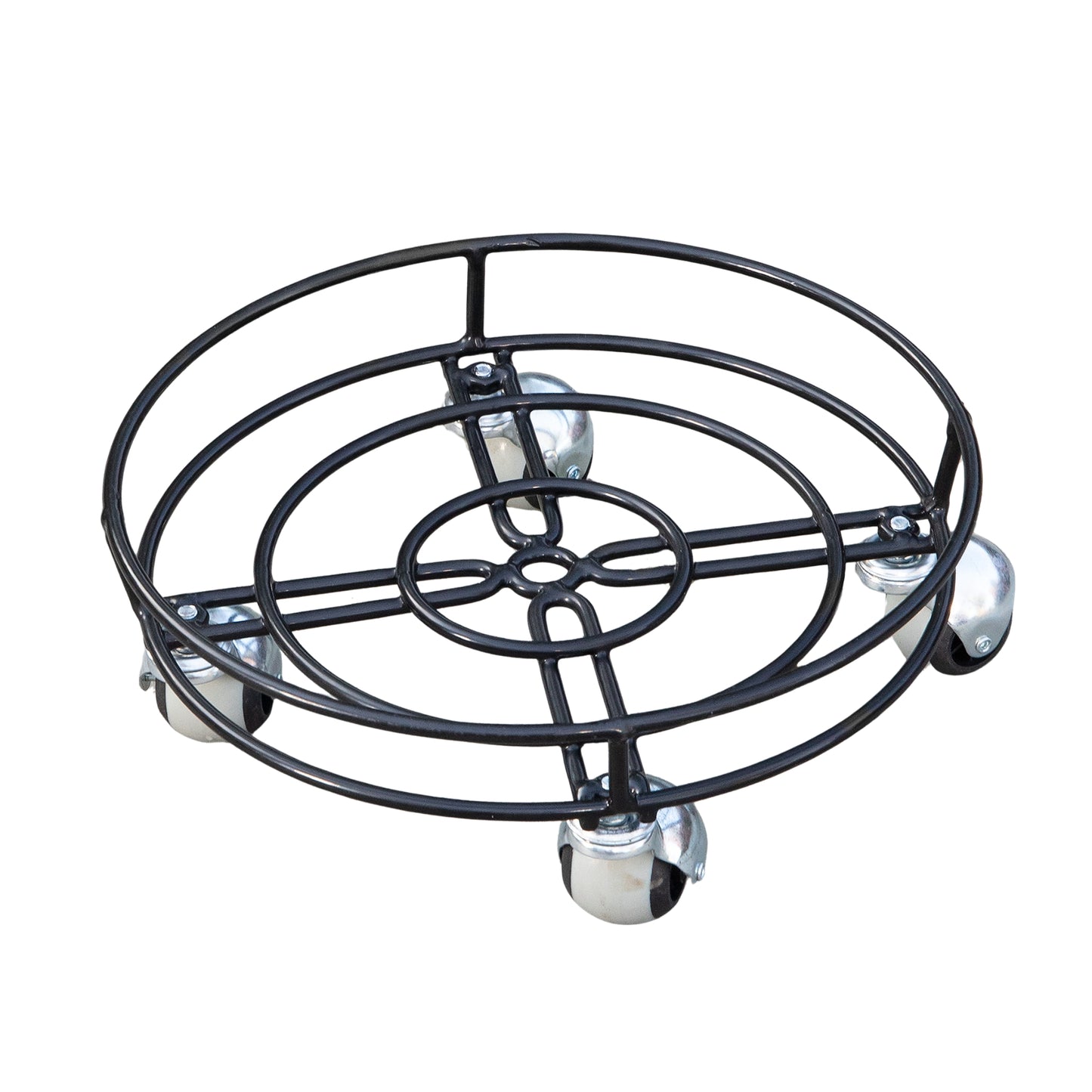 32cm Black Metal Garden Flower Plant Pot Trolley on Castor Wheels