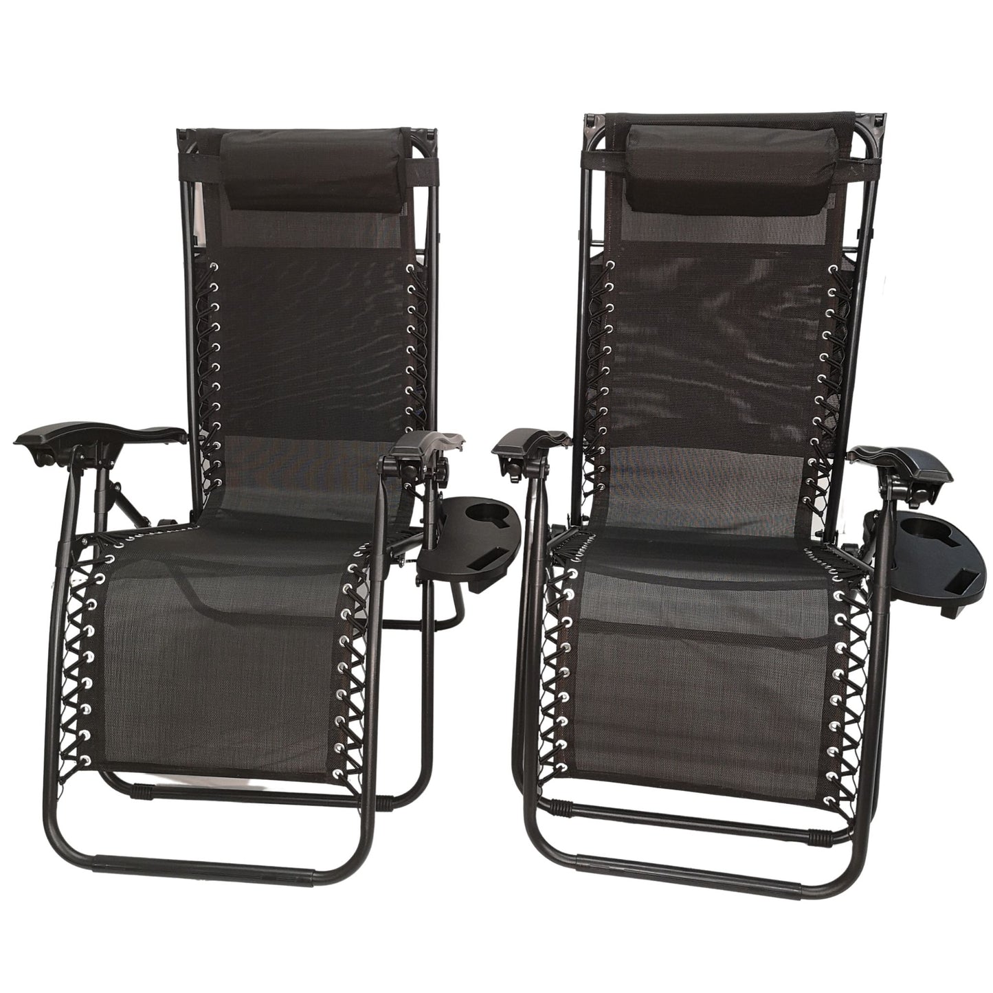 Set of 2 Multi Position Garden Gravity Relaxer Chair Sun Lounger with Sun Canopy in Black