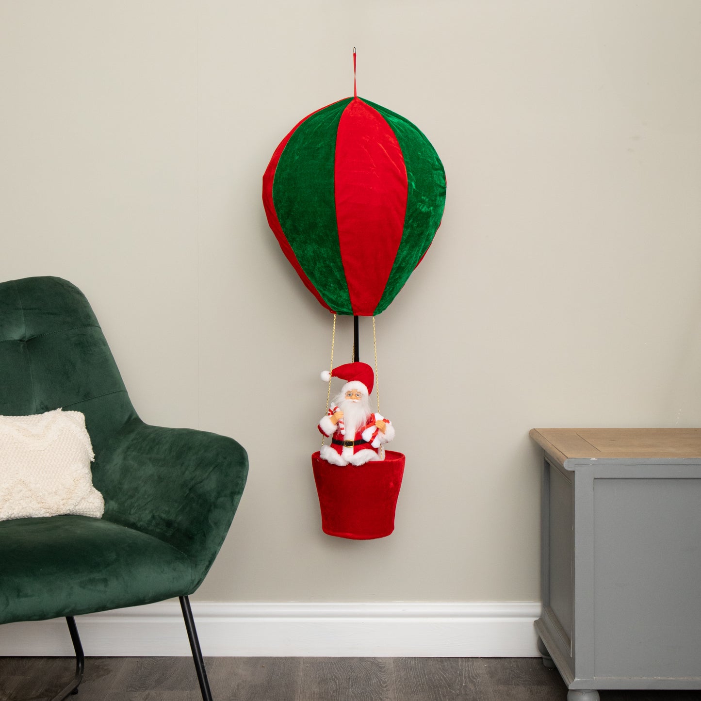 1m Tall Plush Santa Christmas Hot Air Balloon with Extension Pole Hanging or Table Decoration
