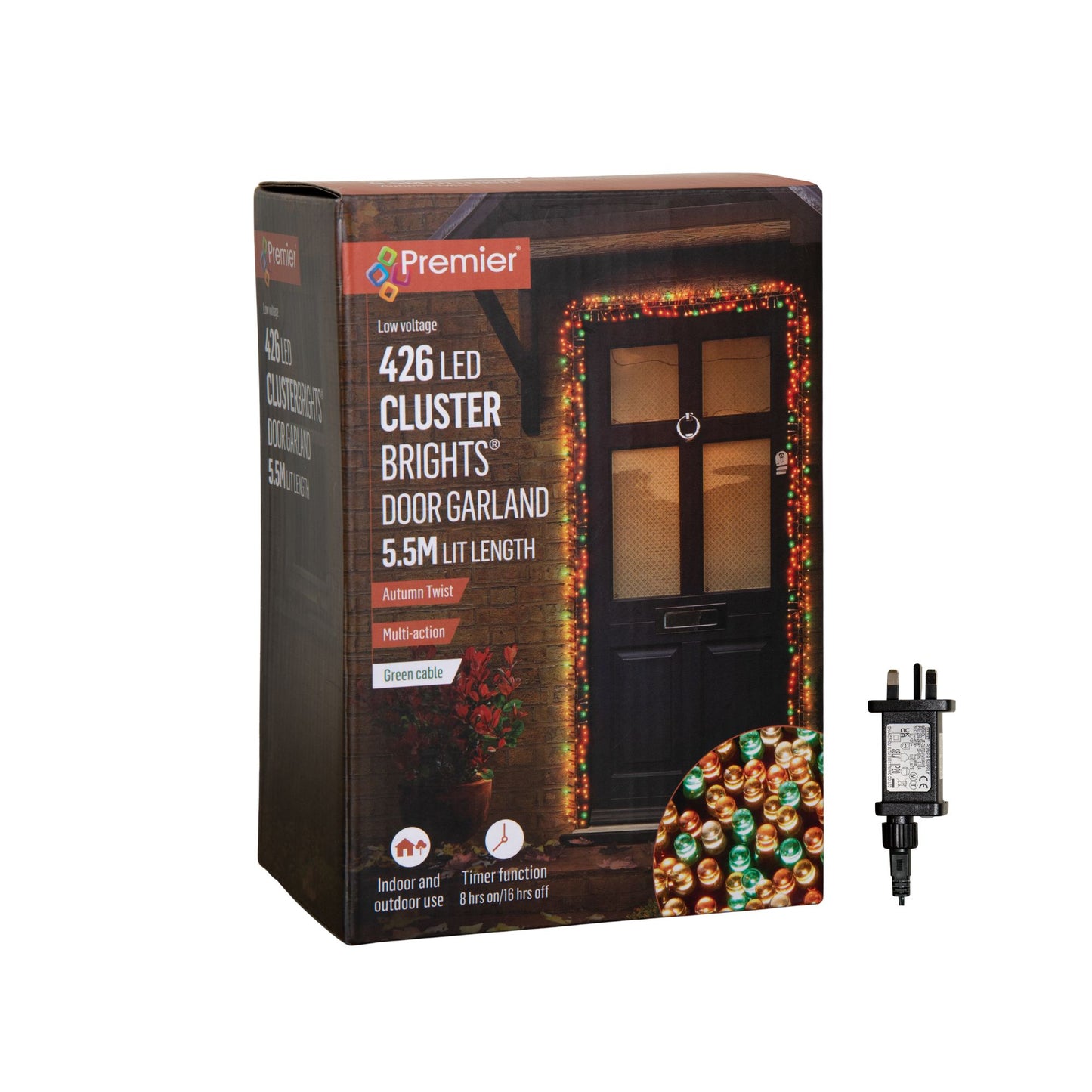 5.5m 426 Cluster LED Autumn Twist Door Garland with Multi-Coloured LEDs on Green Cable