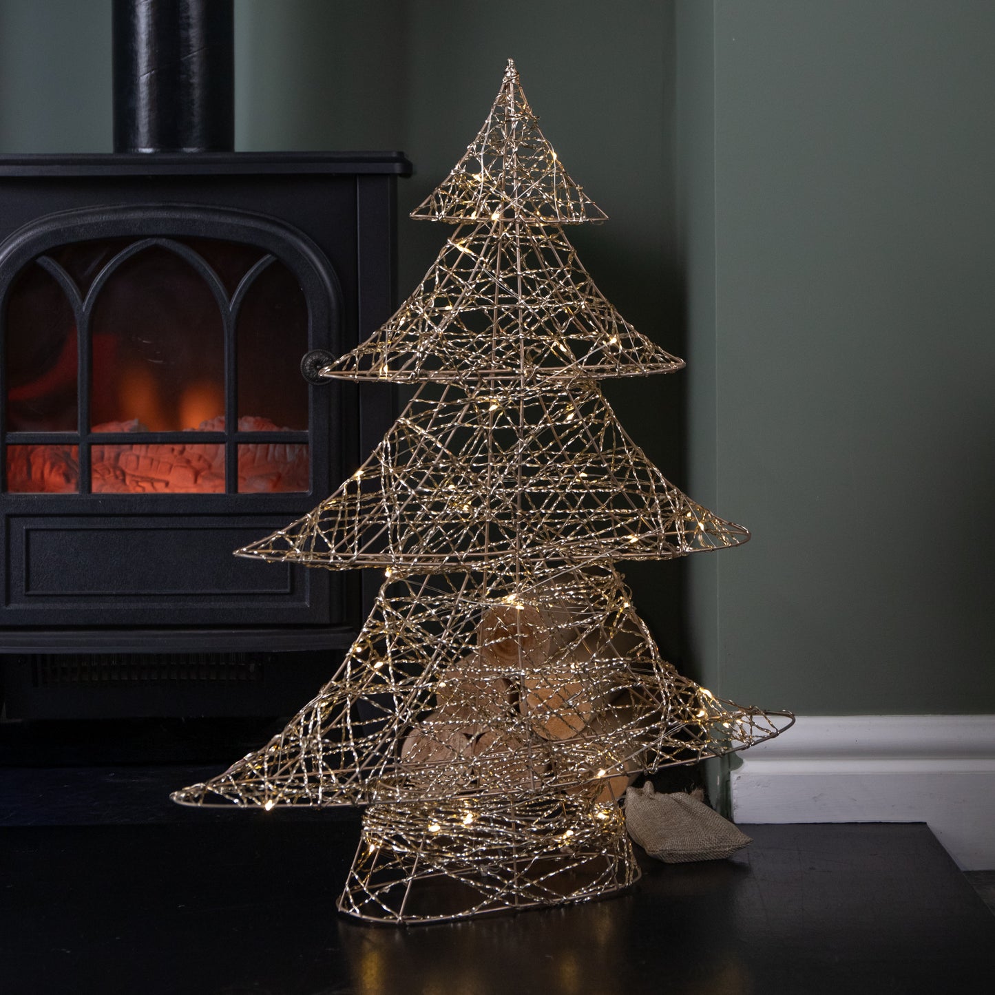 60cm Battery Operated Light up Gold Weave Christmas Tree with Warm White LEDs