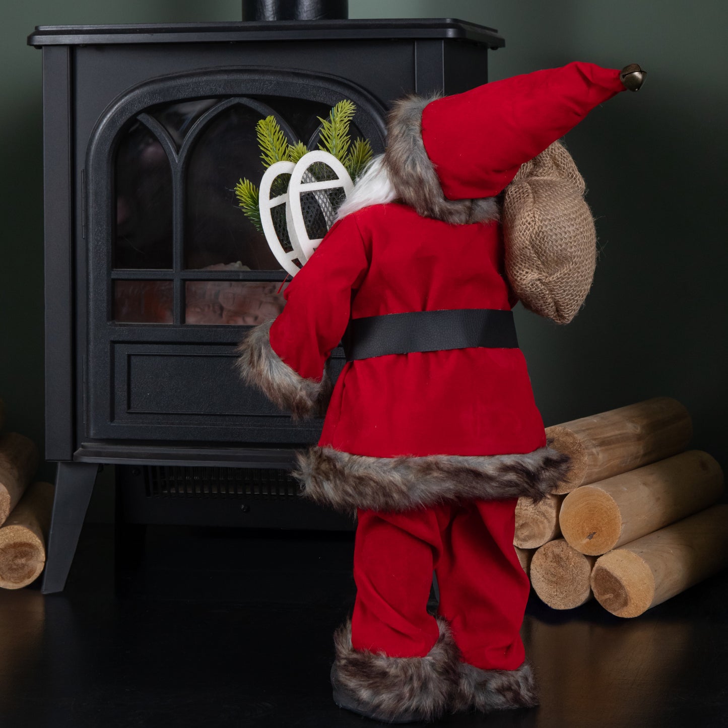 45cm Standing Traditional Santa Claus Christmas Decoration with Gift Sack