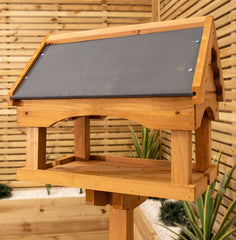 1.52m Deluxe Traditional Wooden Garden Bird Feeder Table with Slate Roof