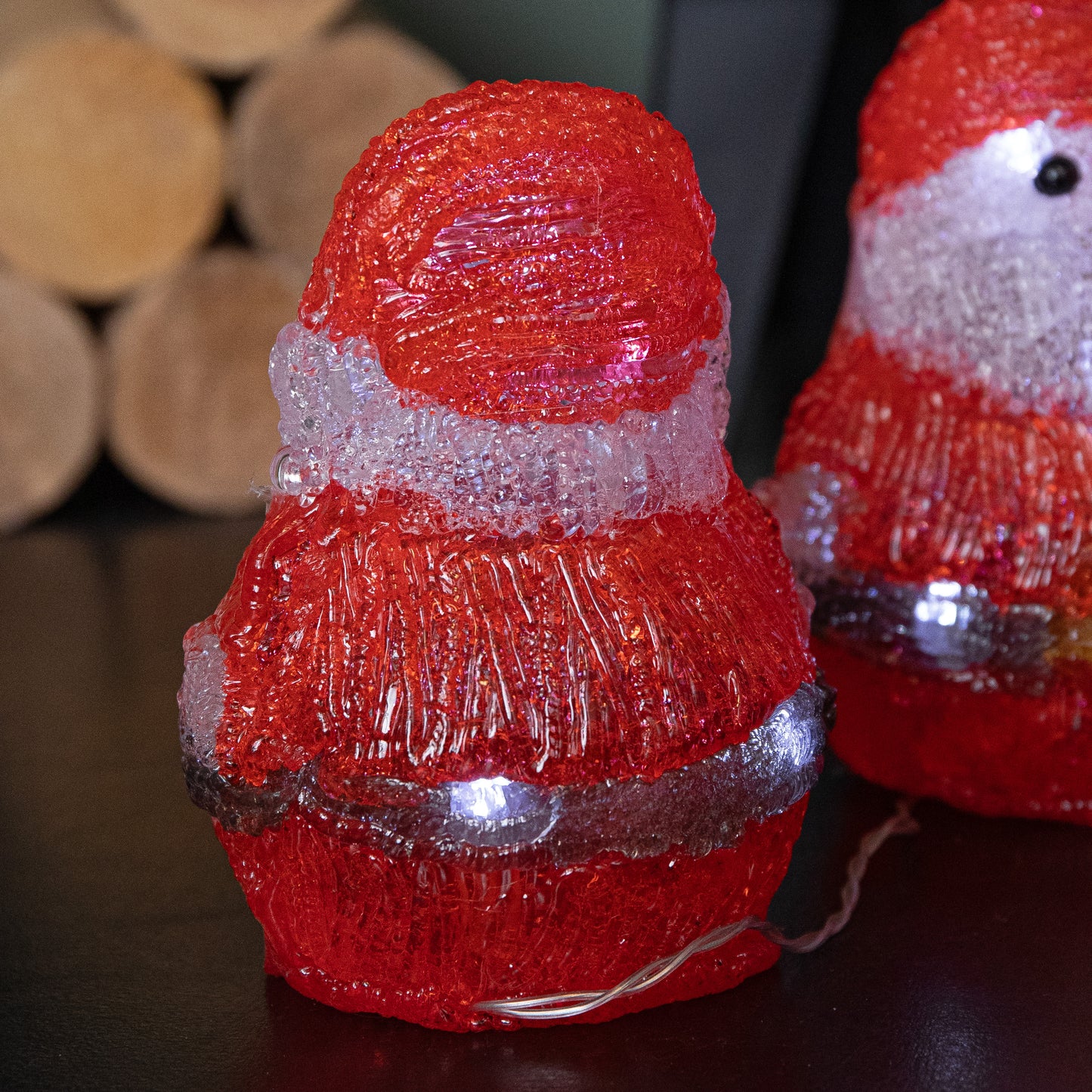 14cm Set of 5 Battery Operated Light up Christmas Santa Ornaments with 40 Cool White LEDs