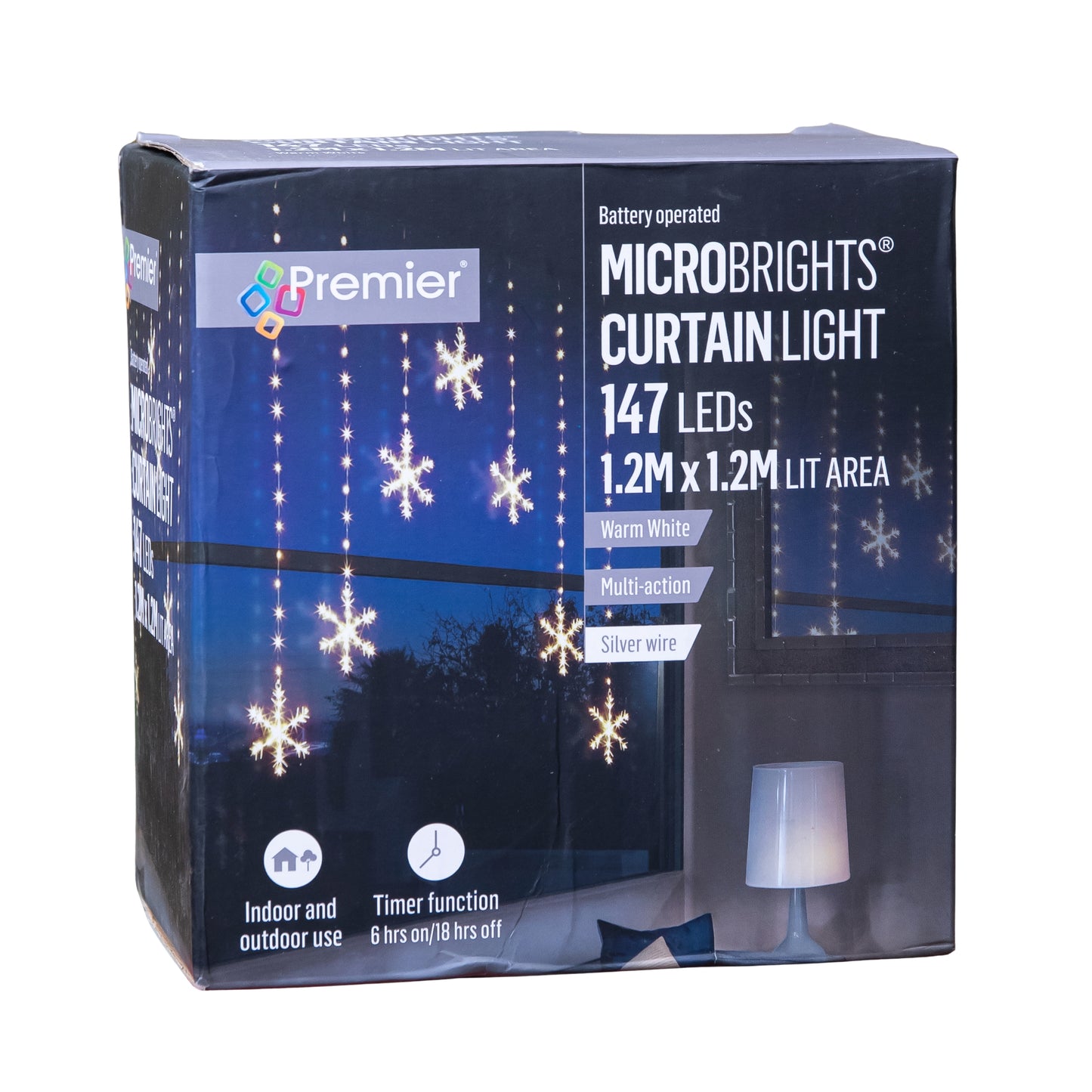1.2m Battery Operated Snowflake Christmas Curtain Lights with 147 Warm White LEDs