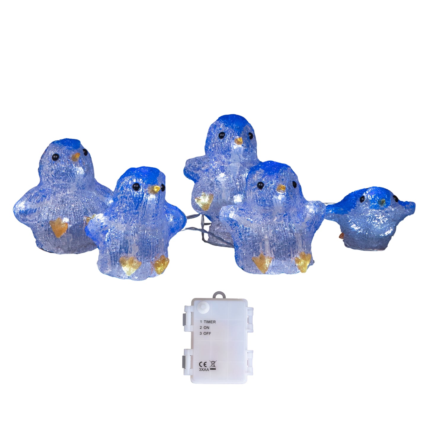 Set of 5 Battery Operated Light up Acrylic Christmas Penguins with LEDs