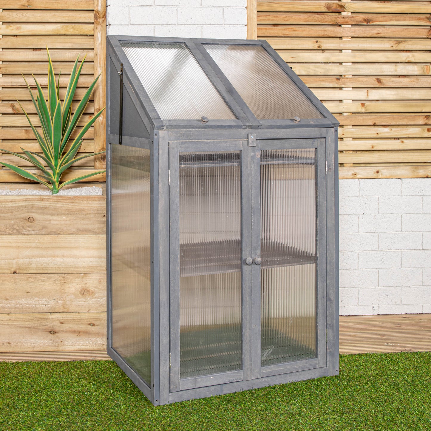 Samuel Alexander Wooden Mini Greenhouse Cold Frame - Small Greenhouse Grey H120 x W69 x D49cm