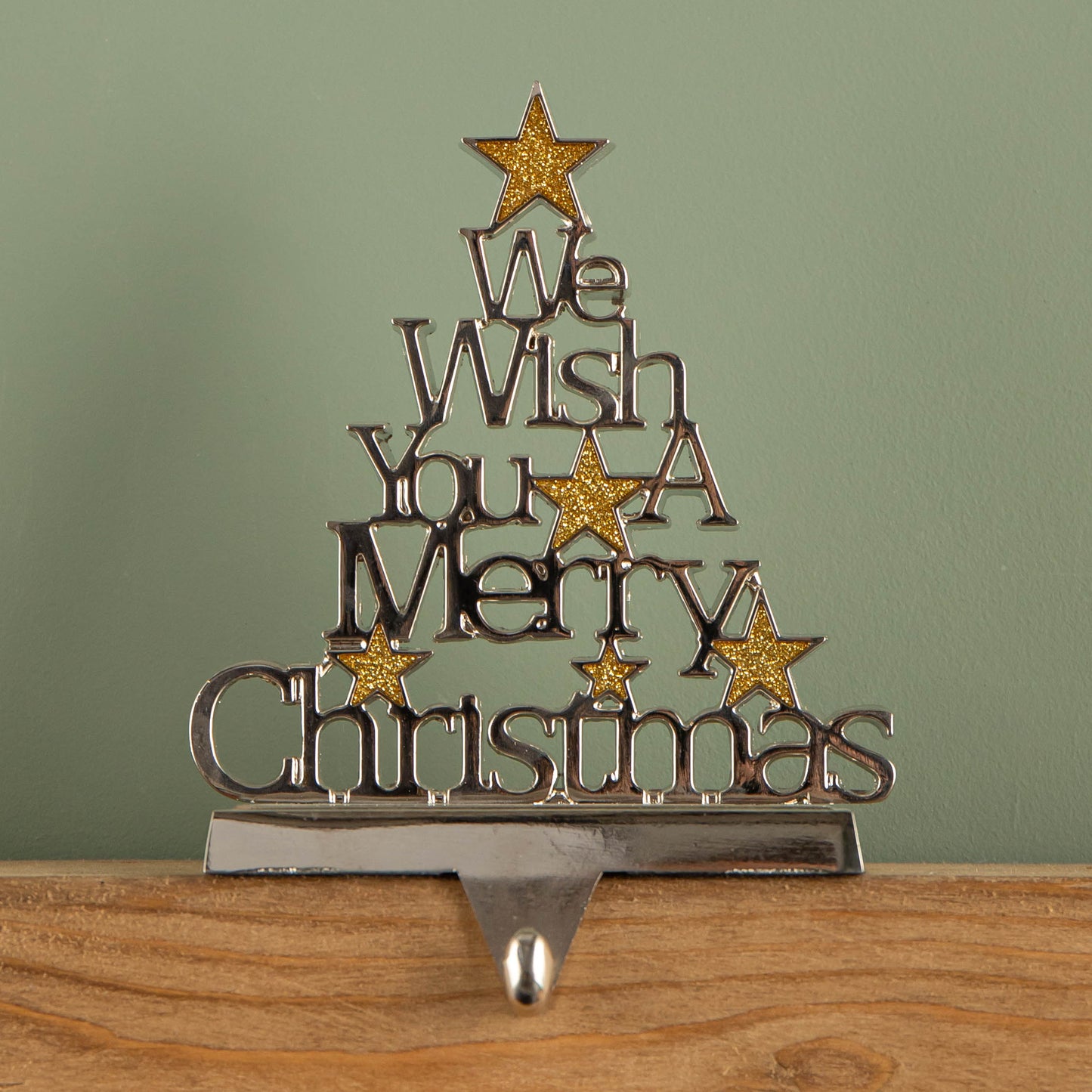 22cm Silver Christmas Stocking Hanger - We Wish You a Merry Christmas