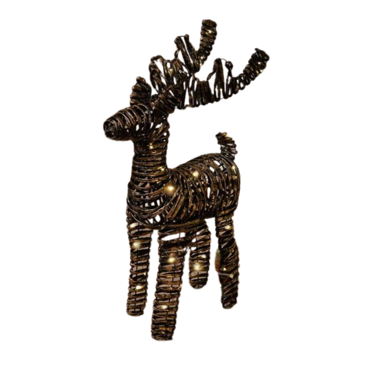 50cm Battery Operated Light up Black & Gold Braid Christmas Reindeer with Warm White LEDs