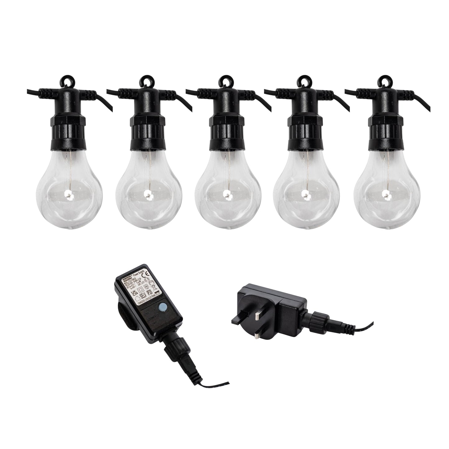 4.5m Set of 10 Connectable Festoon LED Bulb Lights in Warm White with Timer Function