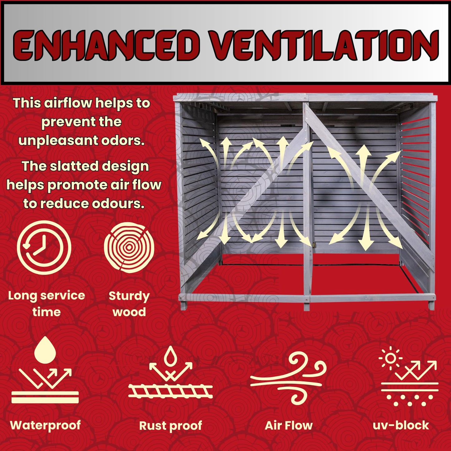 Factory Seconds 1.35m x 1.14m Large Grey Wooden Outdoor Garden Double Wheelie Bin Store Storage for 2 Bins