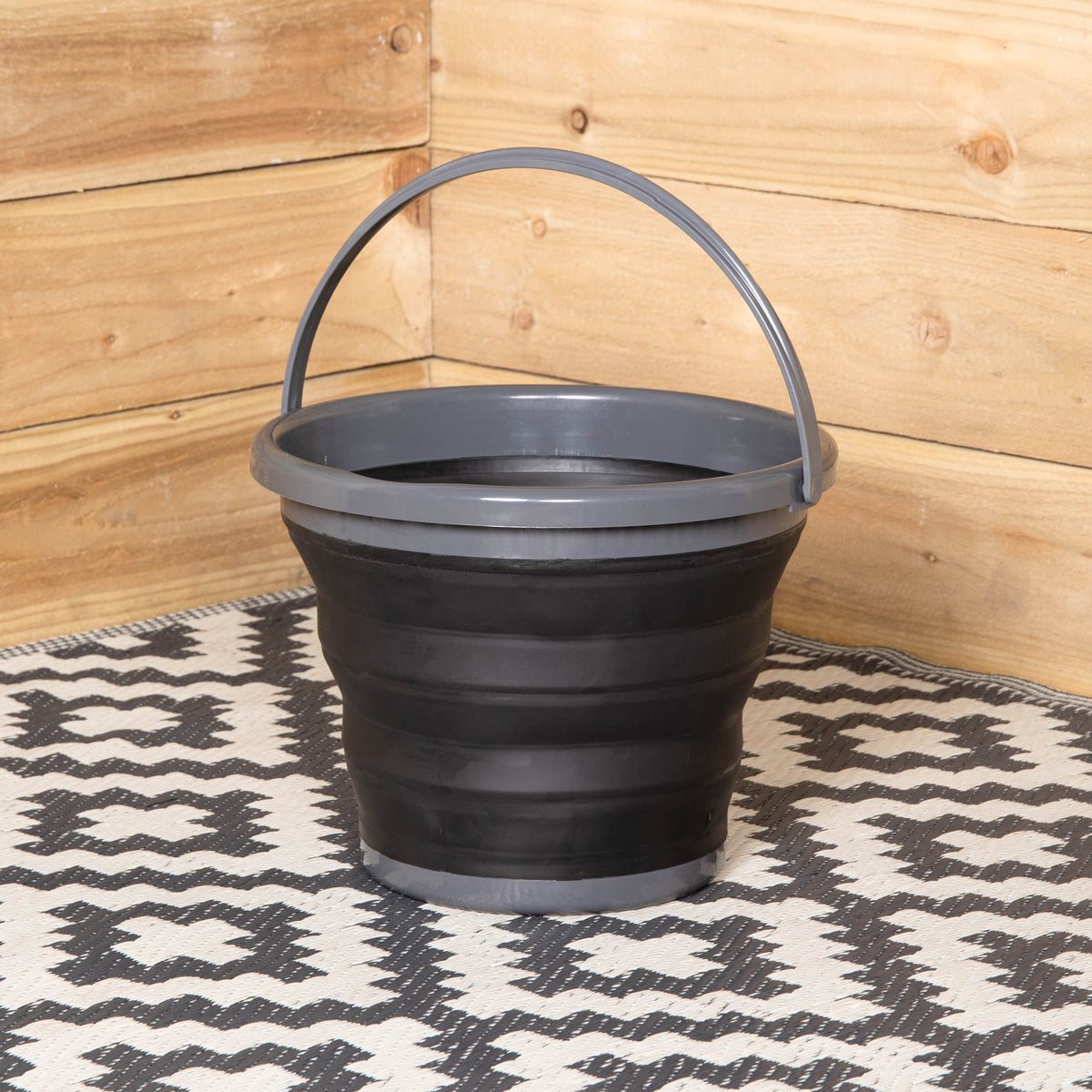 10L Black and Grey Collapsible Round Camping Bucket with Handle