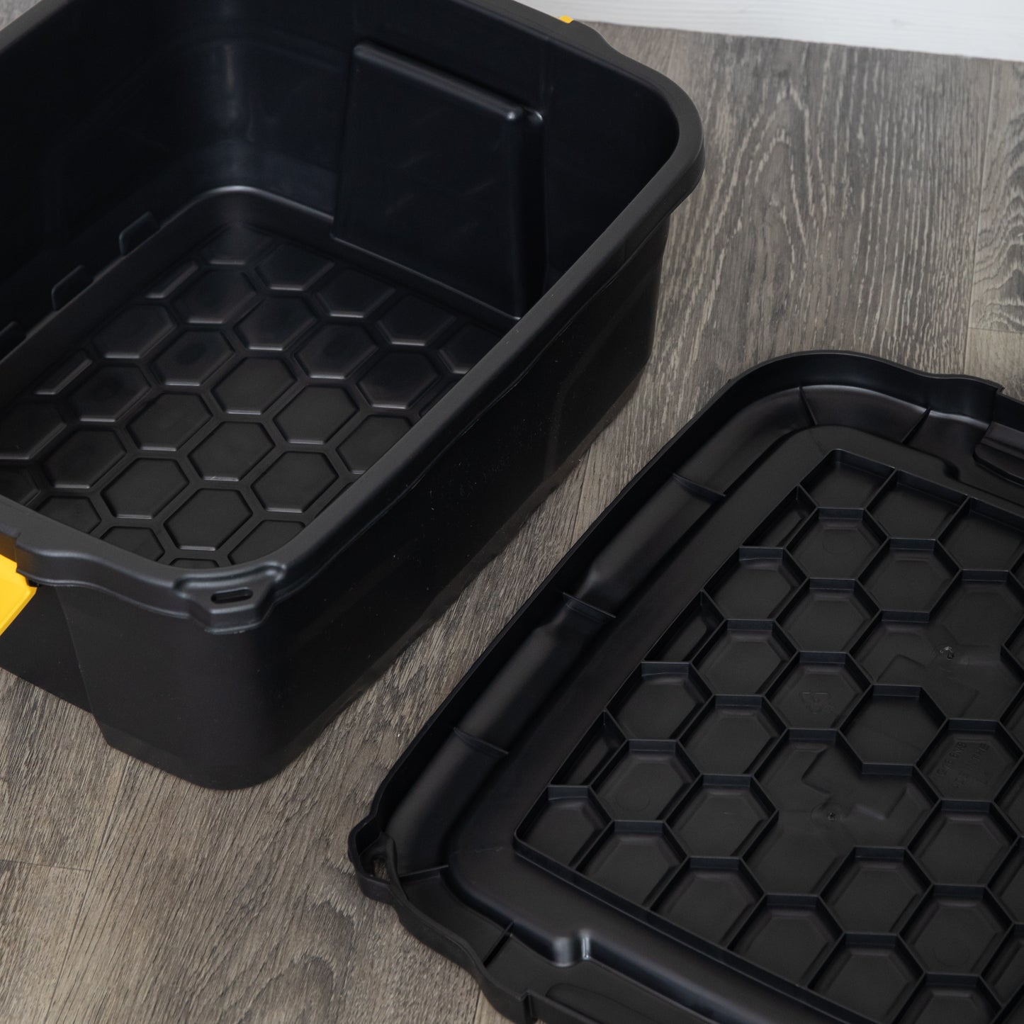 4 x 24L Heavy Duty Lockable & Stackable Storage Tub Chest with Clips in Black