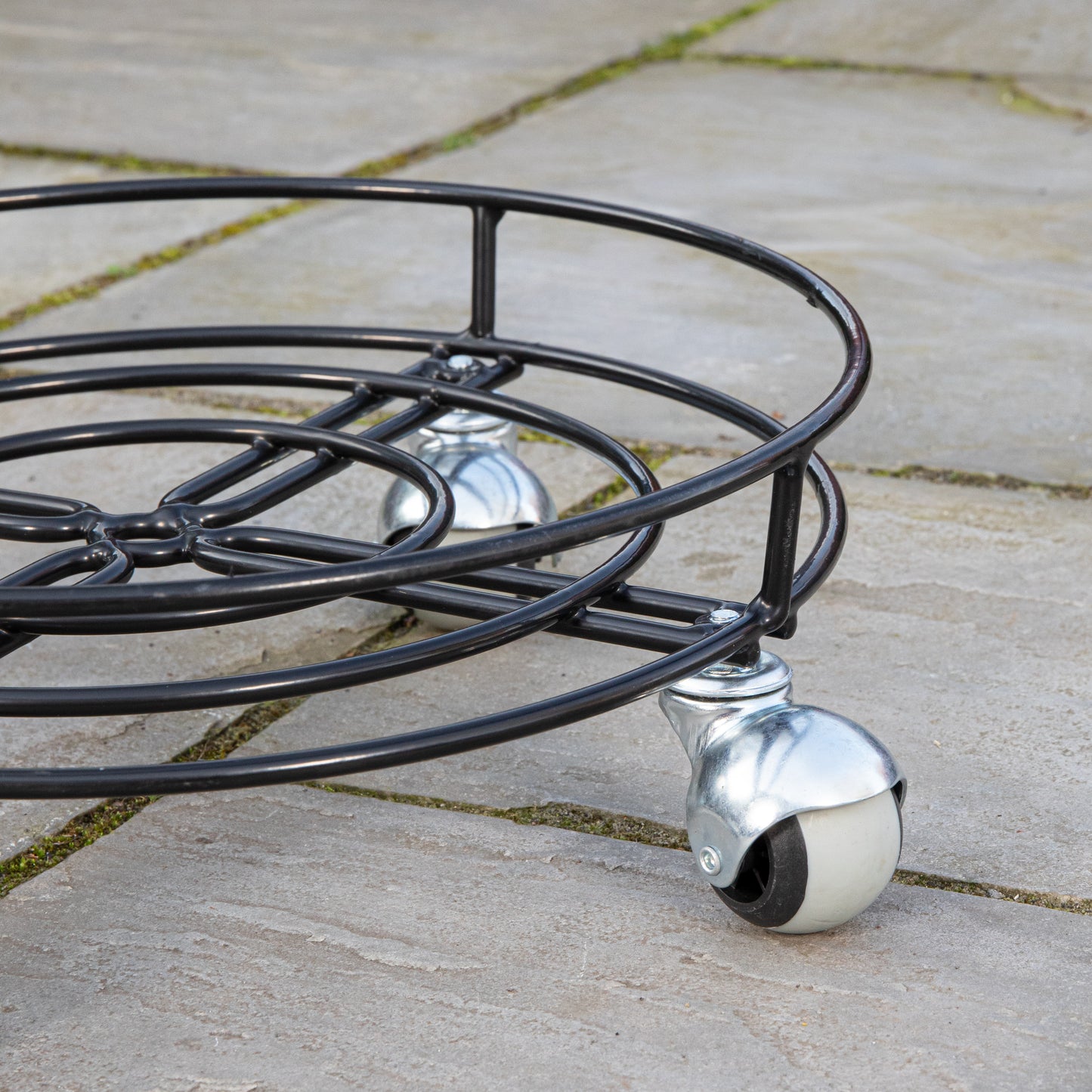 37cm Black Metal Heavy Duty Plant Pot Trolley on Castor Wheels