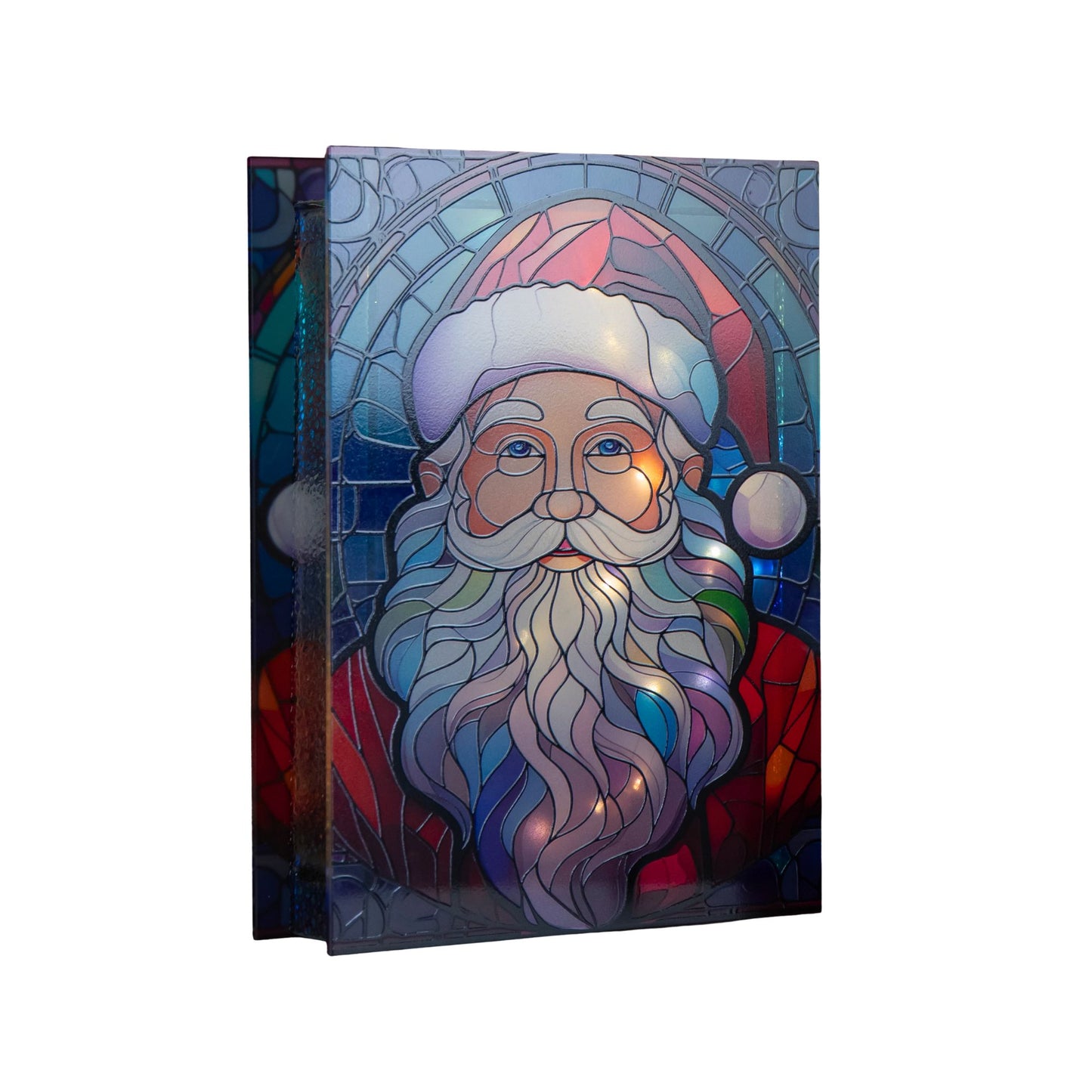 28cm Battery Powered Light up Glass Christmas Decoration with Santa & Warm White LEDs