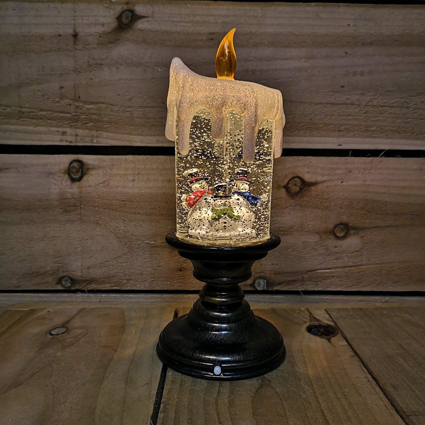 25cm Snowtime Indoor Battery Operated LED Water Candle Stick Spinner with Snowman Scene