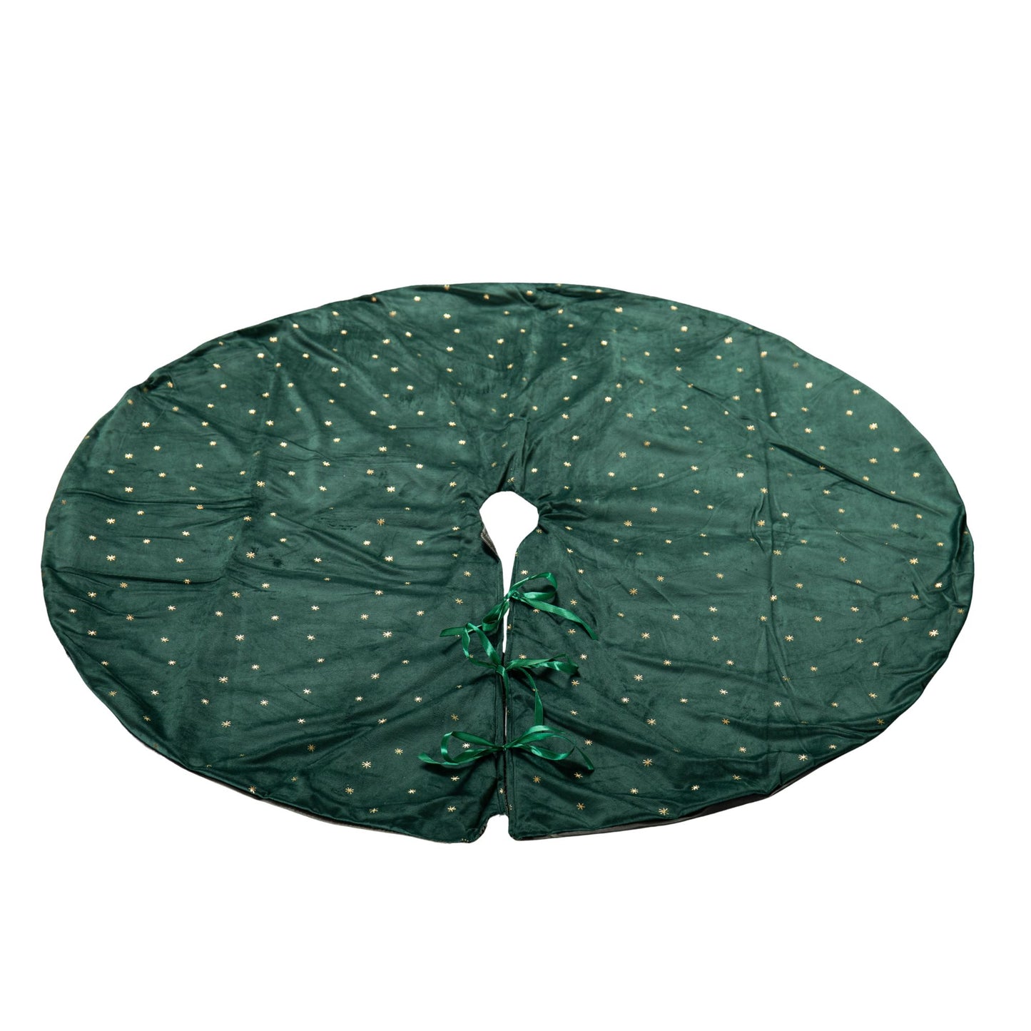 1.2m Soft Dark Green Velour Christmas Tree Skirt with Gold Star Print