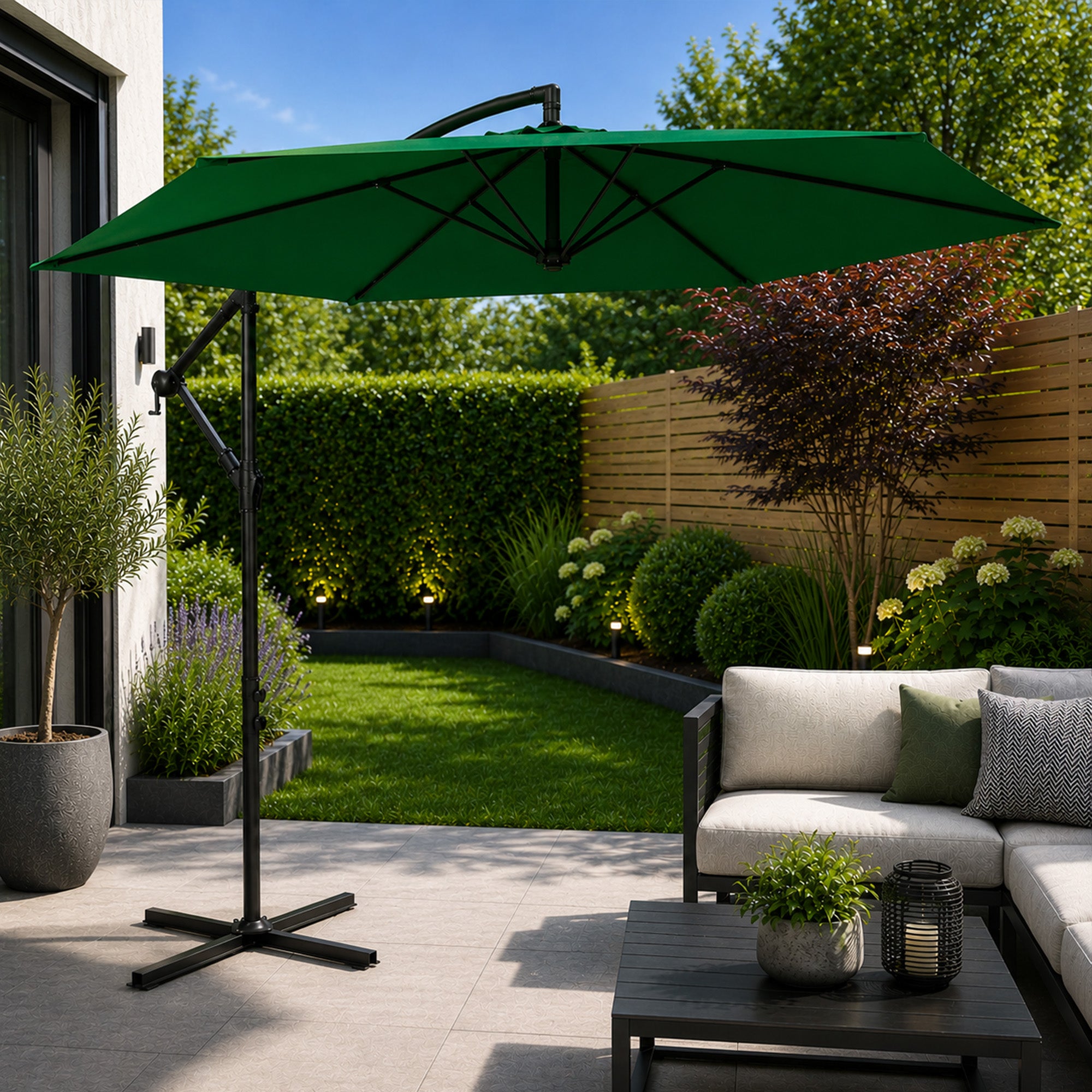 3m Hanging Banana Cantilever Garden Parasol with Cover in Green– Cheaper Online