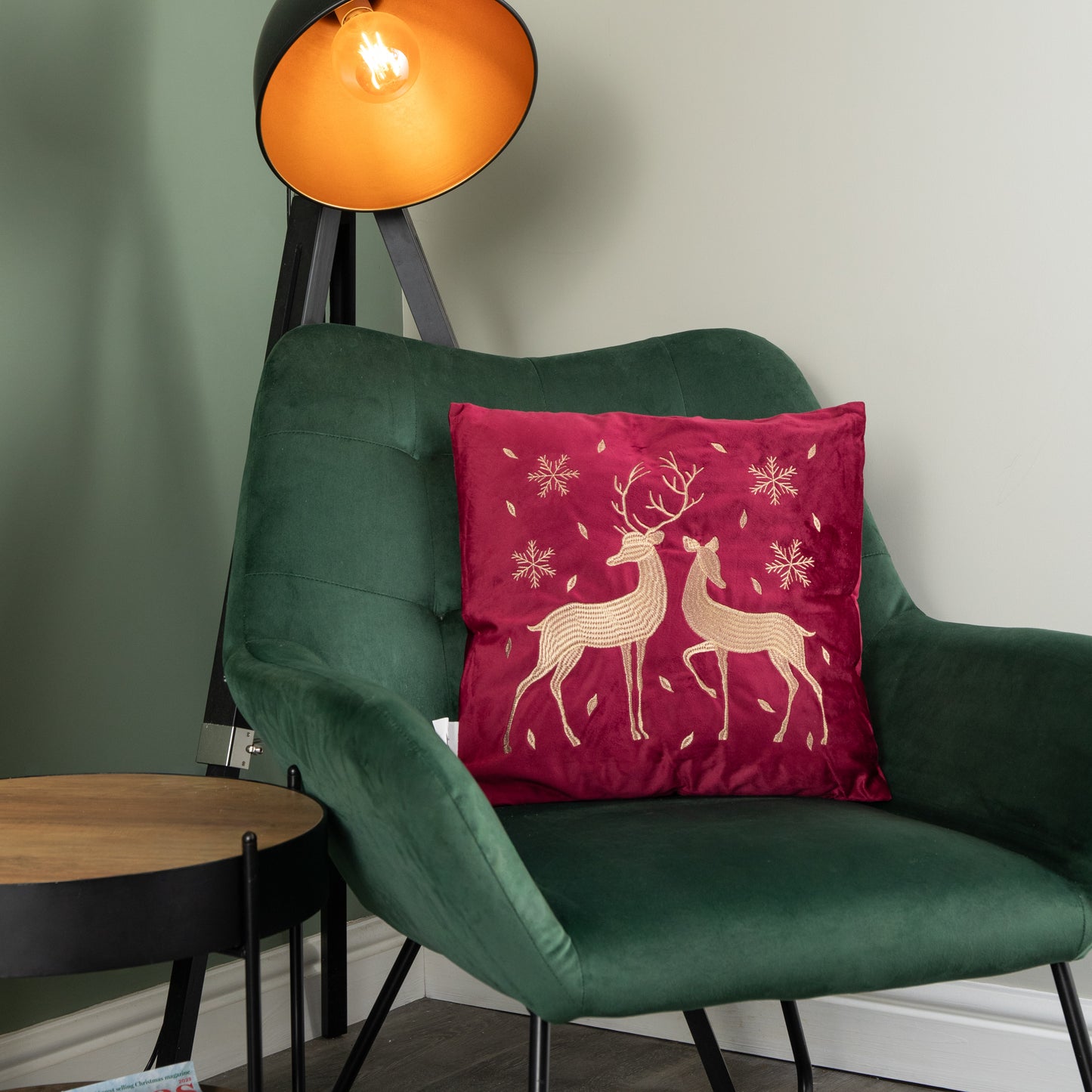 45 x 45cm Soft Fabric Christmas Reindeer Chair Cushion in Ruby Red