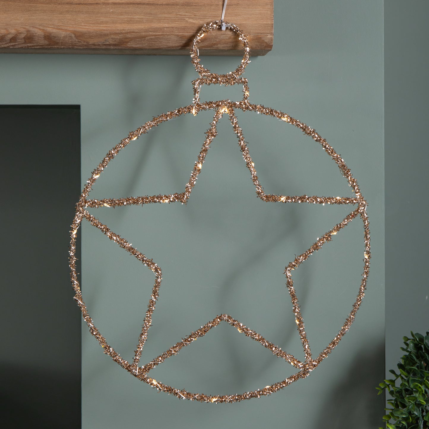 49cm Battery Powered Light up Christmas Gold Star Ball with Twinkling Warm White LEDs