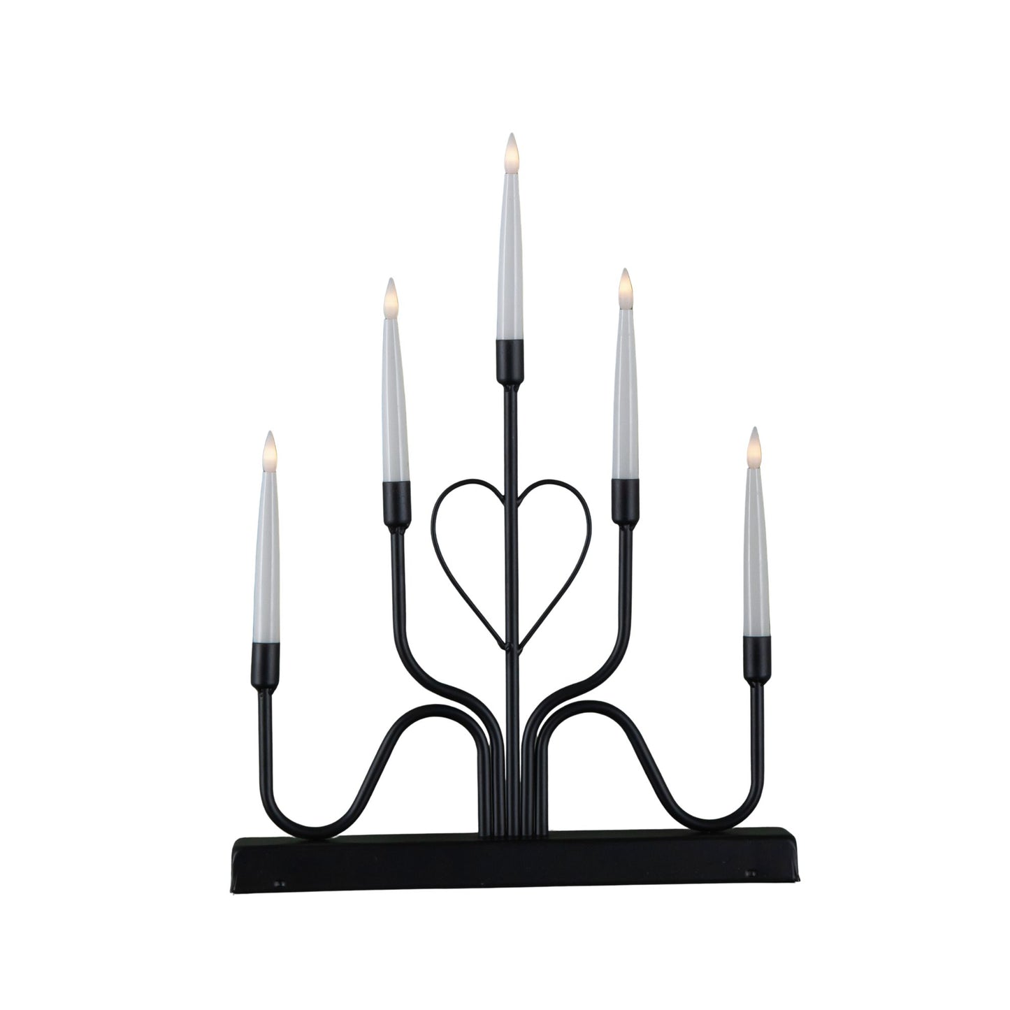 32cm Battery Operated Light up Black Metal Heart Christmas Candlebridge with 5 Warm White LEDs